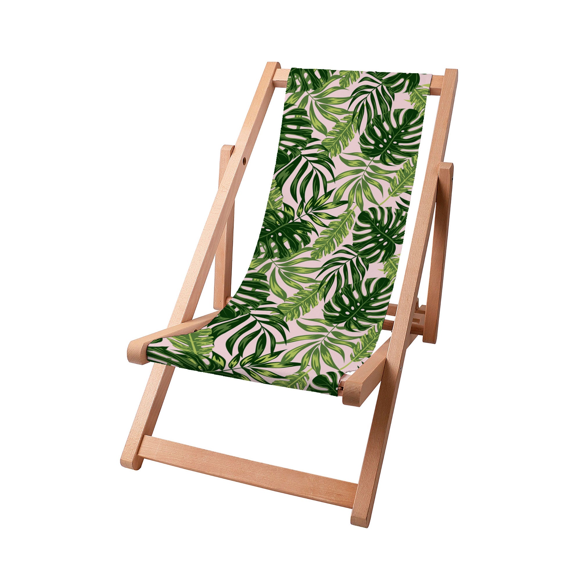 Wooden Deck Chair Tropical Jungle Leaves