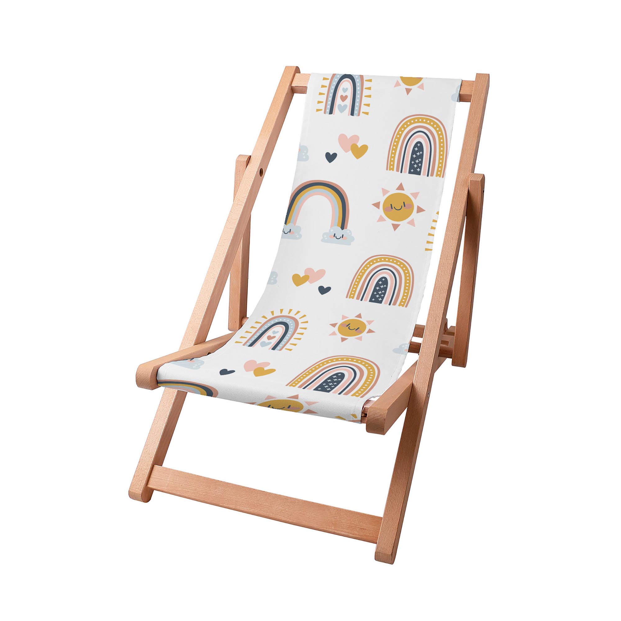 Wooden Deck Chair Cartoon Rainbow And Sun-S