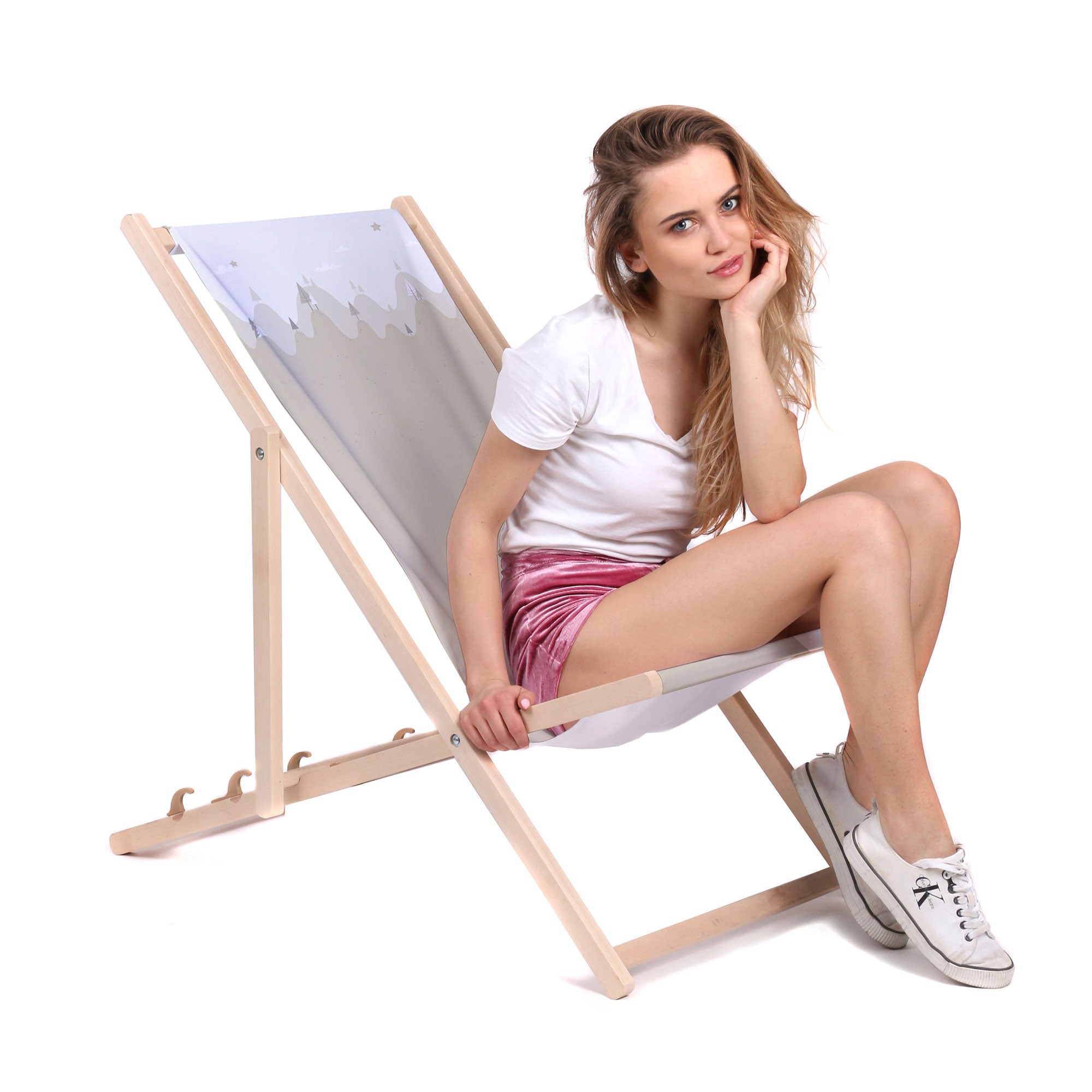 Wooden Deck Chair Beige Forest-M