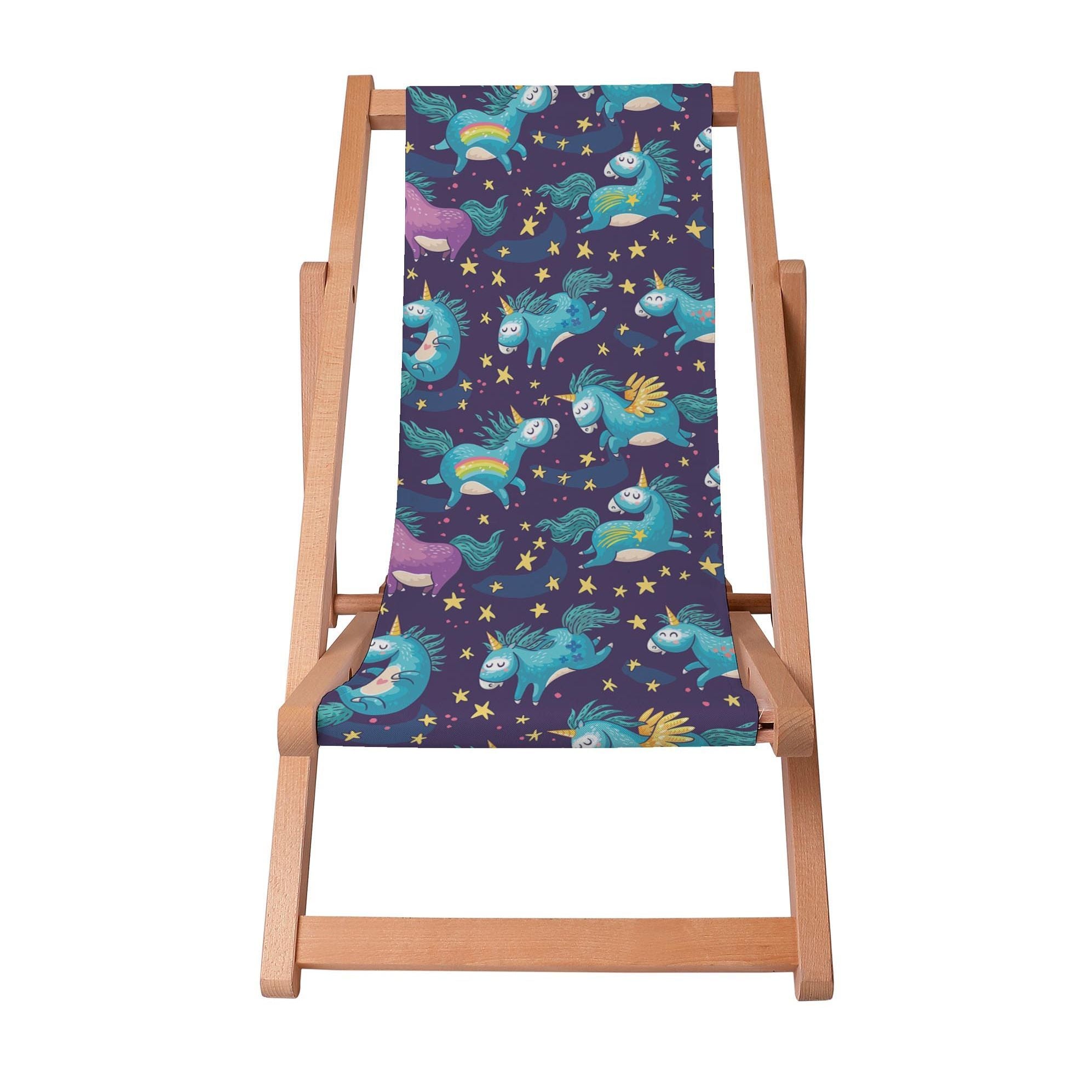Wooden Deck Chair Turquoise Unicorns