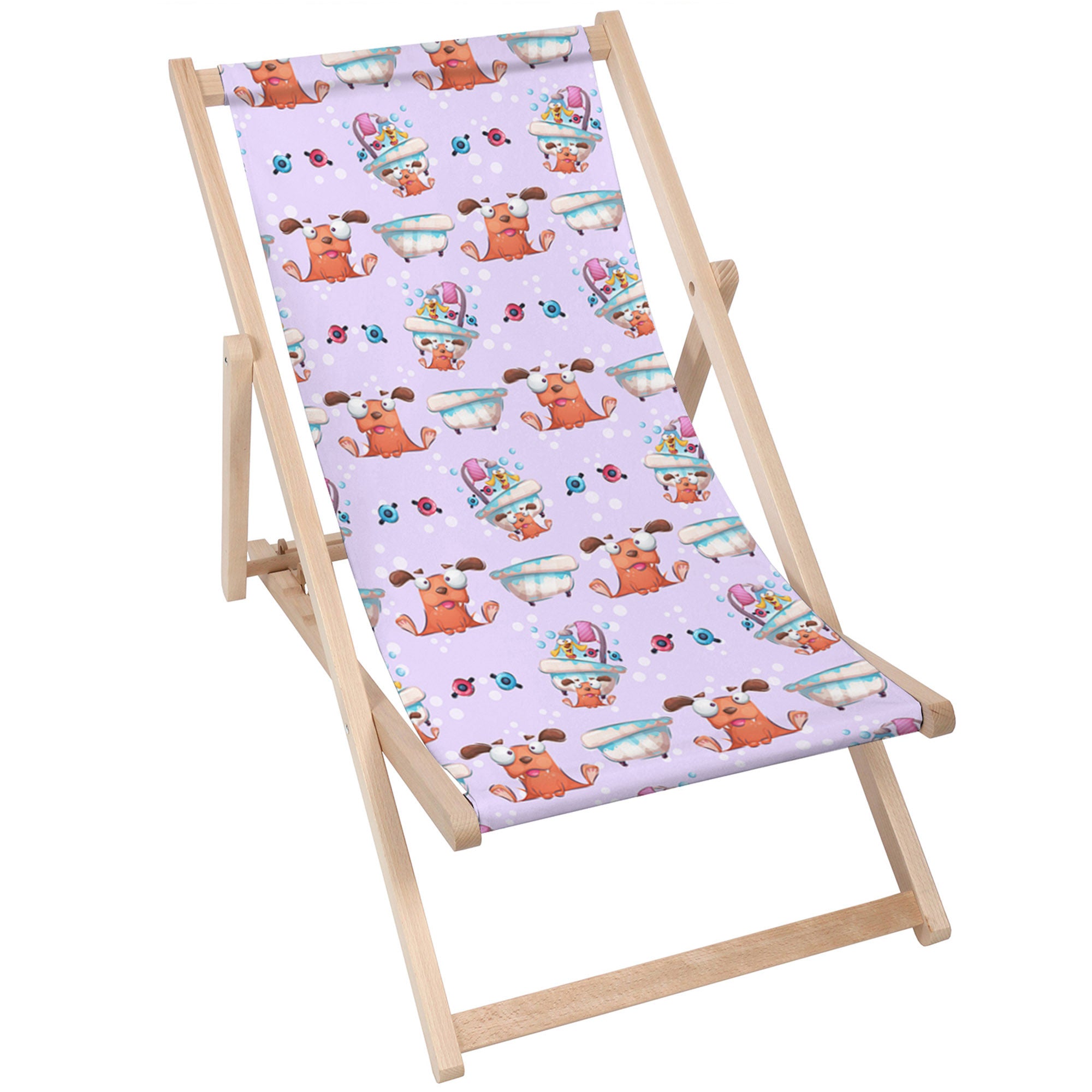 Wooden Deck Chair Funny Dog in the Bath-M