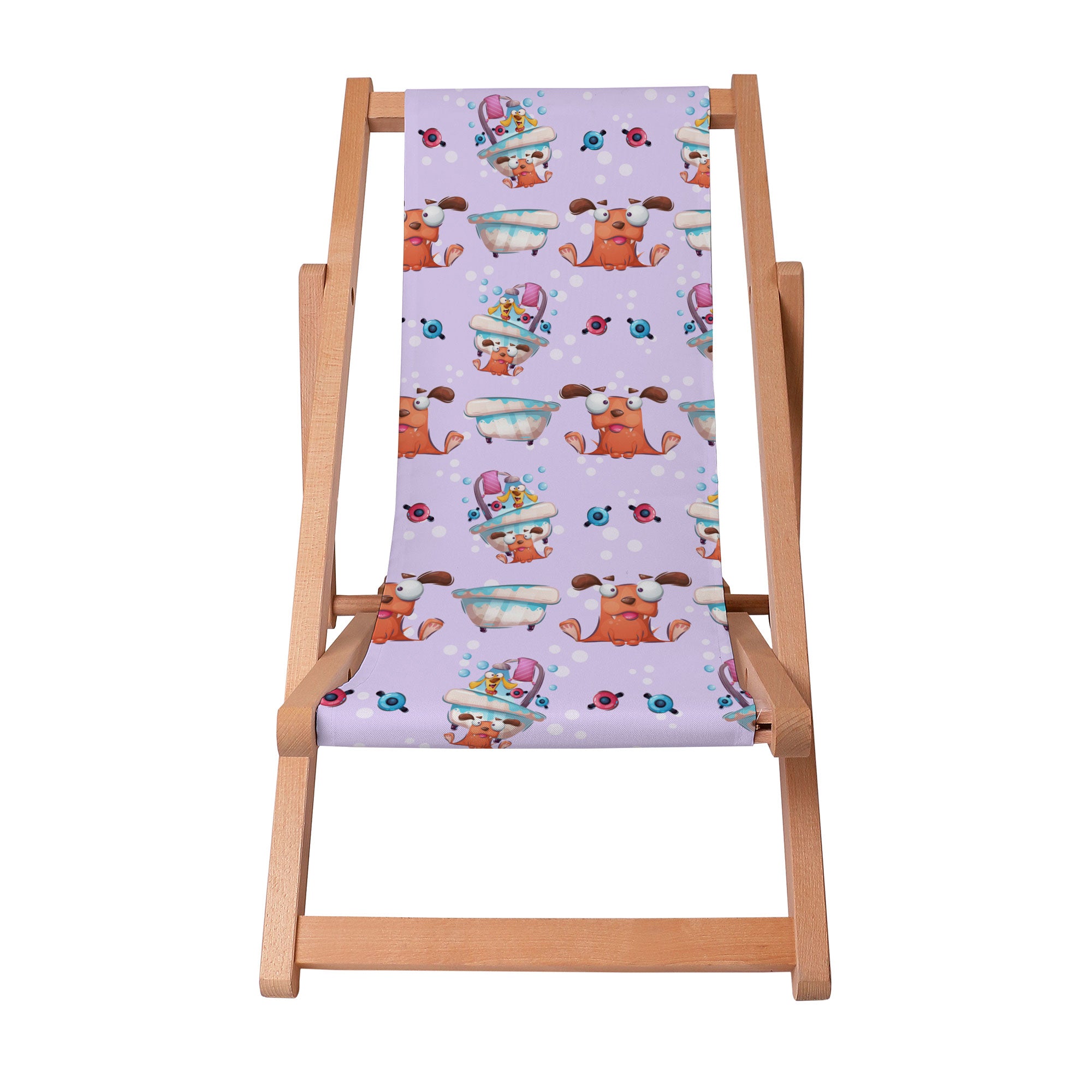 Wooden Deck Chair Funny Dog in the Bath