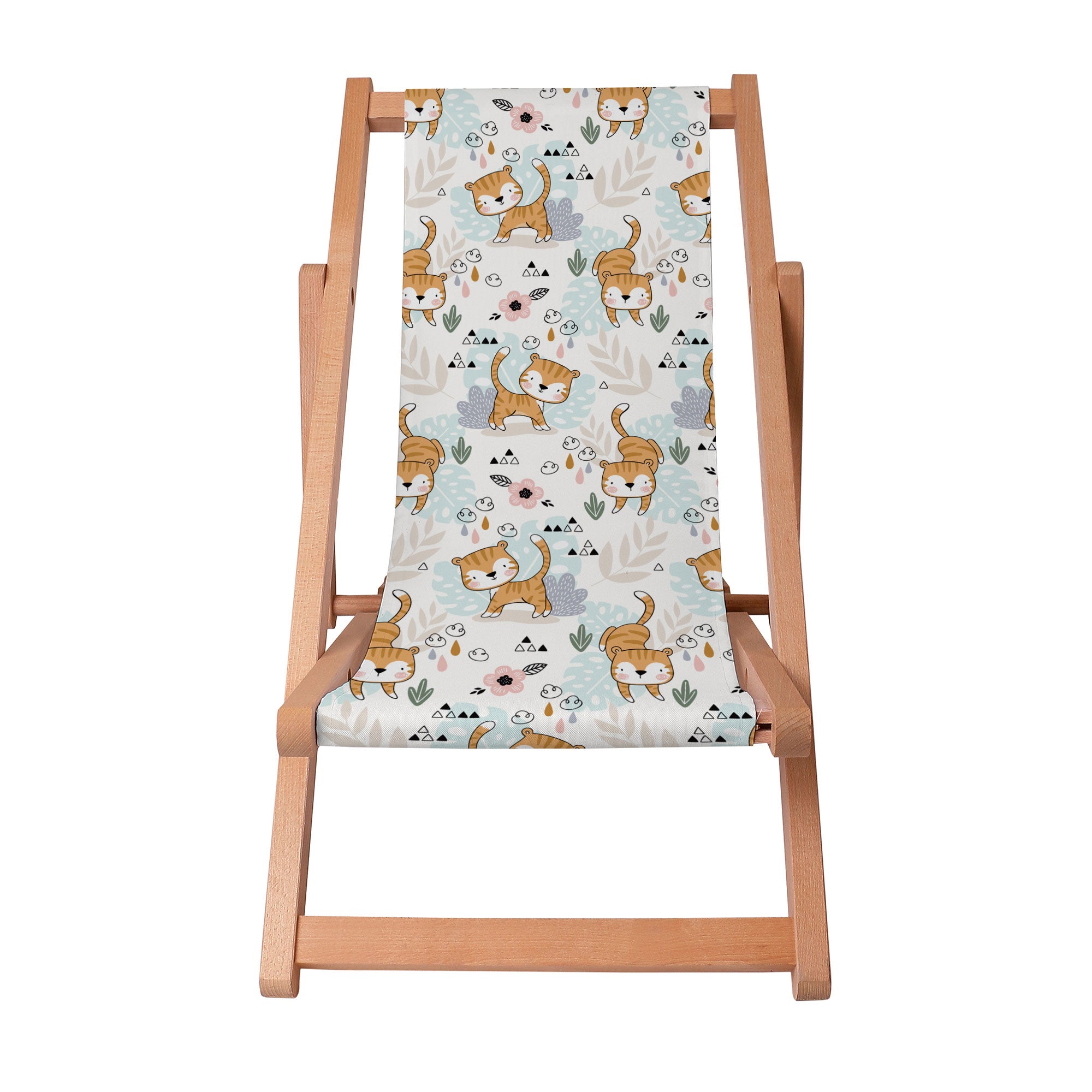 Wooden Deck Chair Playing Tiger-S