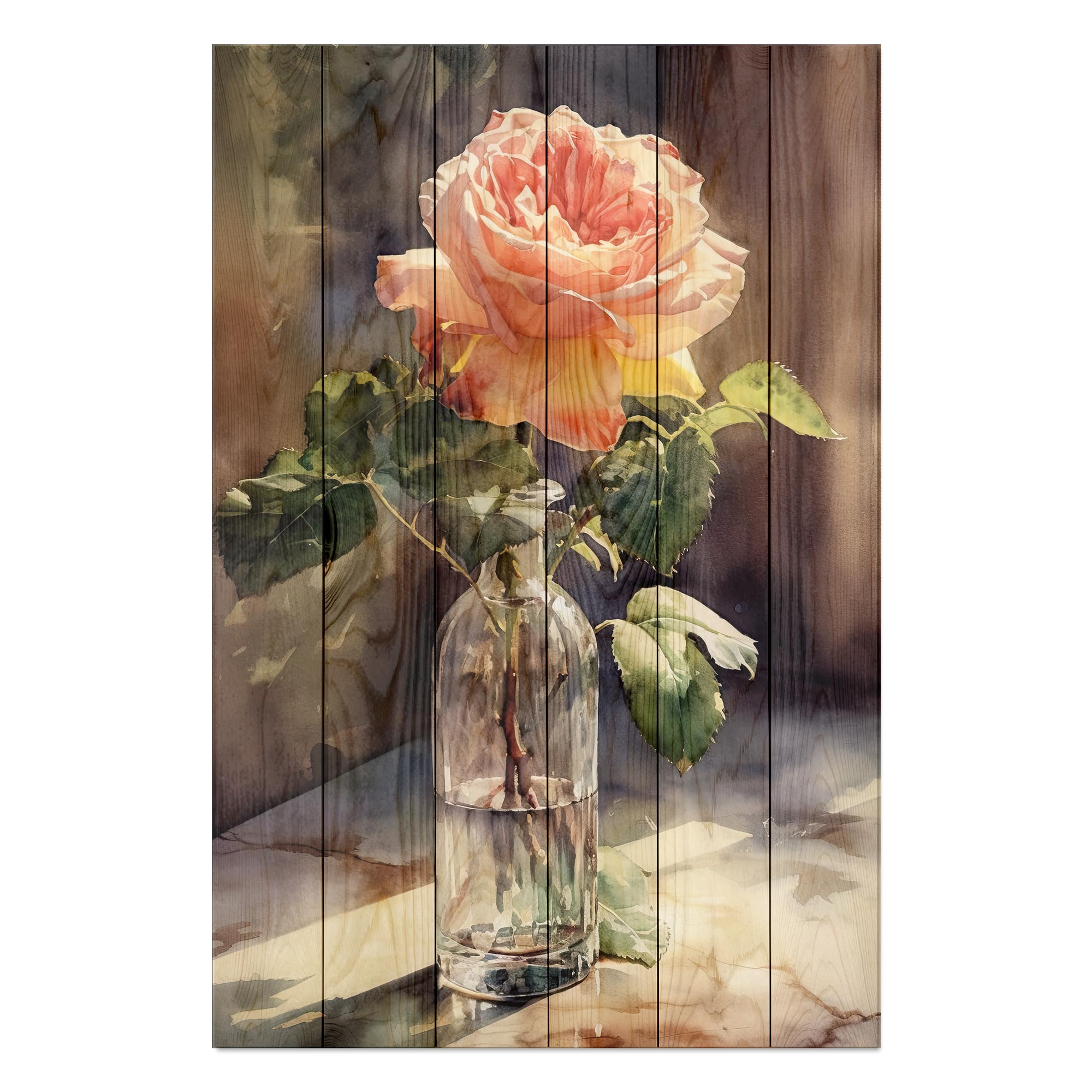 Obraz Wood Watercolor vintage rose-50x70 cm