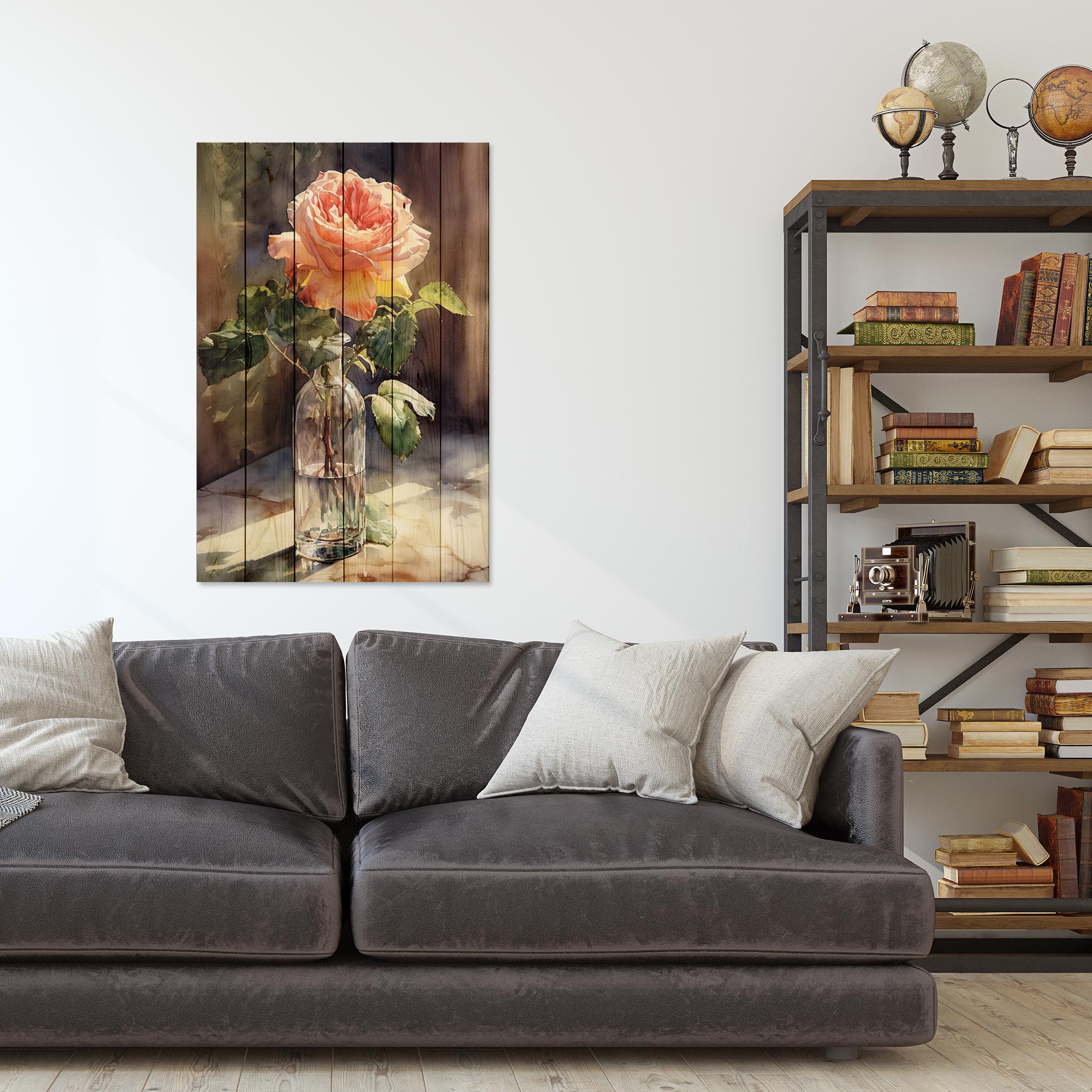 Obraz Wood Watercolor vintage rose-30x30 cm