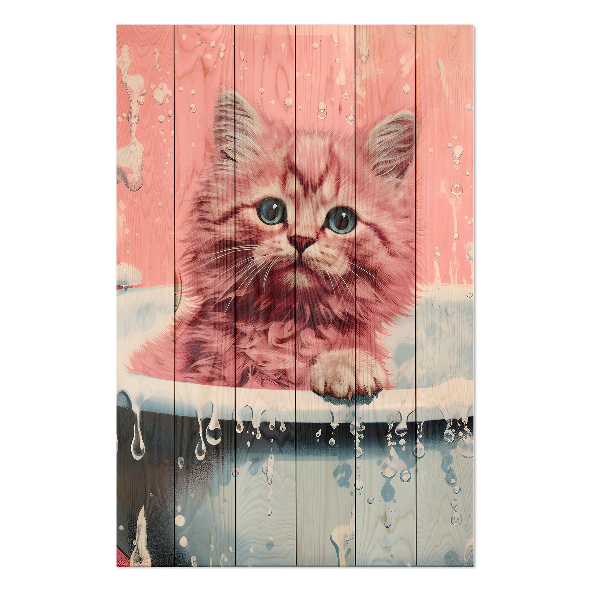 Wood Picture Sweet Kitten Bath-50x70 cm