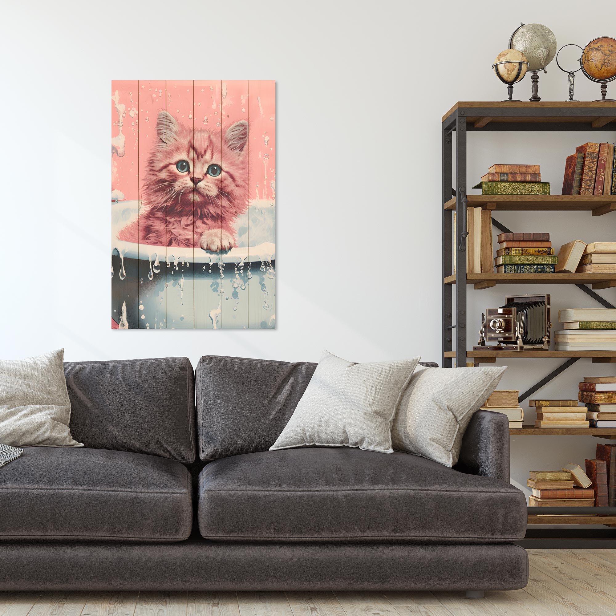 Wood Picture Sweet Kitten Bath-40x60 cm