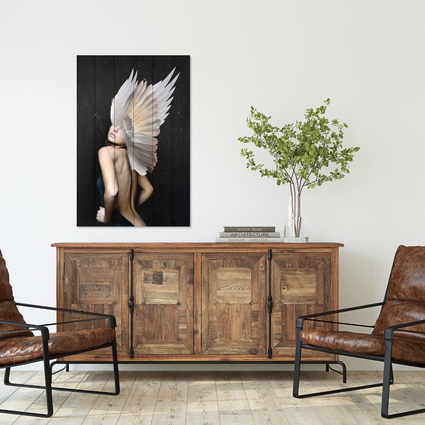 Wood Picture Woman with White Wings-50x70 cm