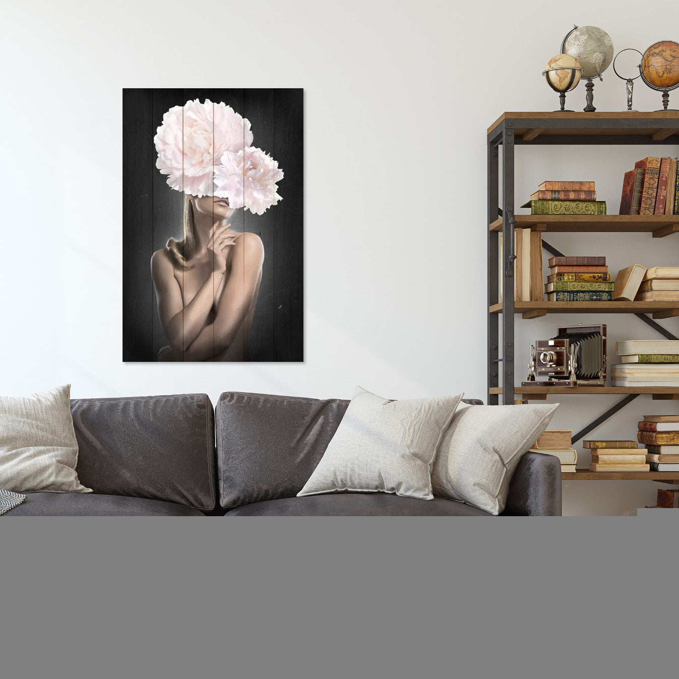 Obraz Wood Žena s ružovými pivonkami-30x40 cm