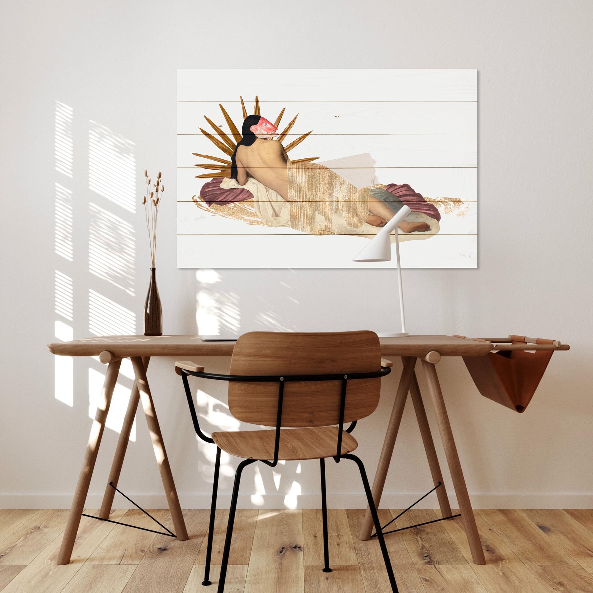 Wood Picture Woman With Fish Mask-30x40 cm