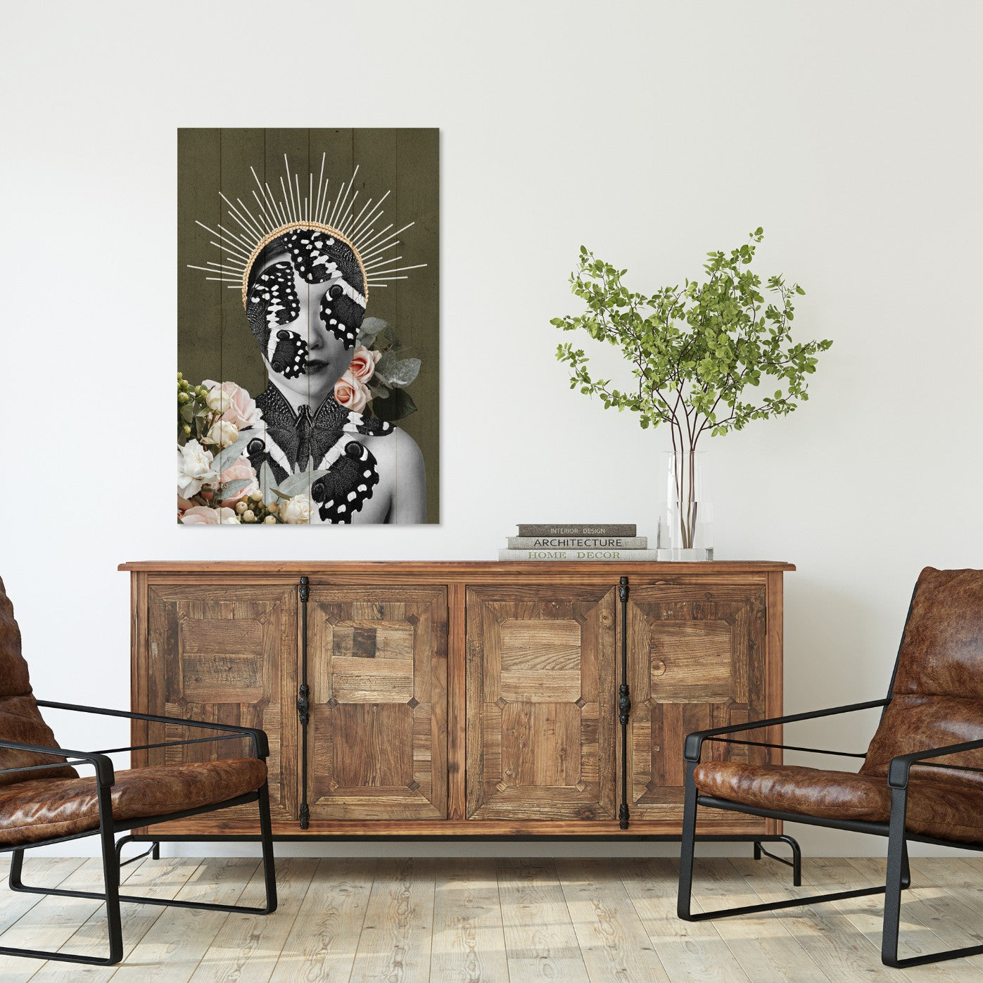 Wood Picture Woman with Butterfly Face-20x30 cm