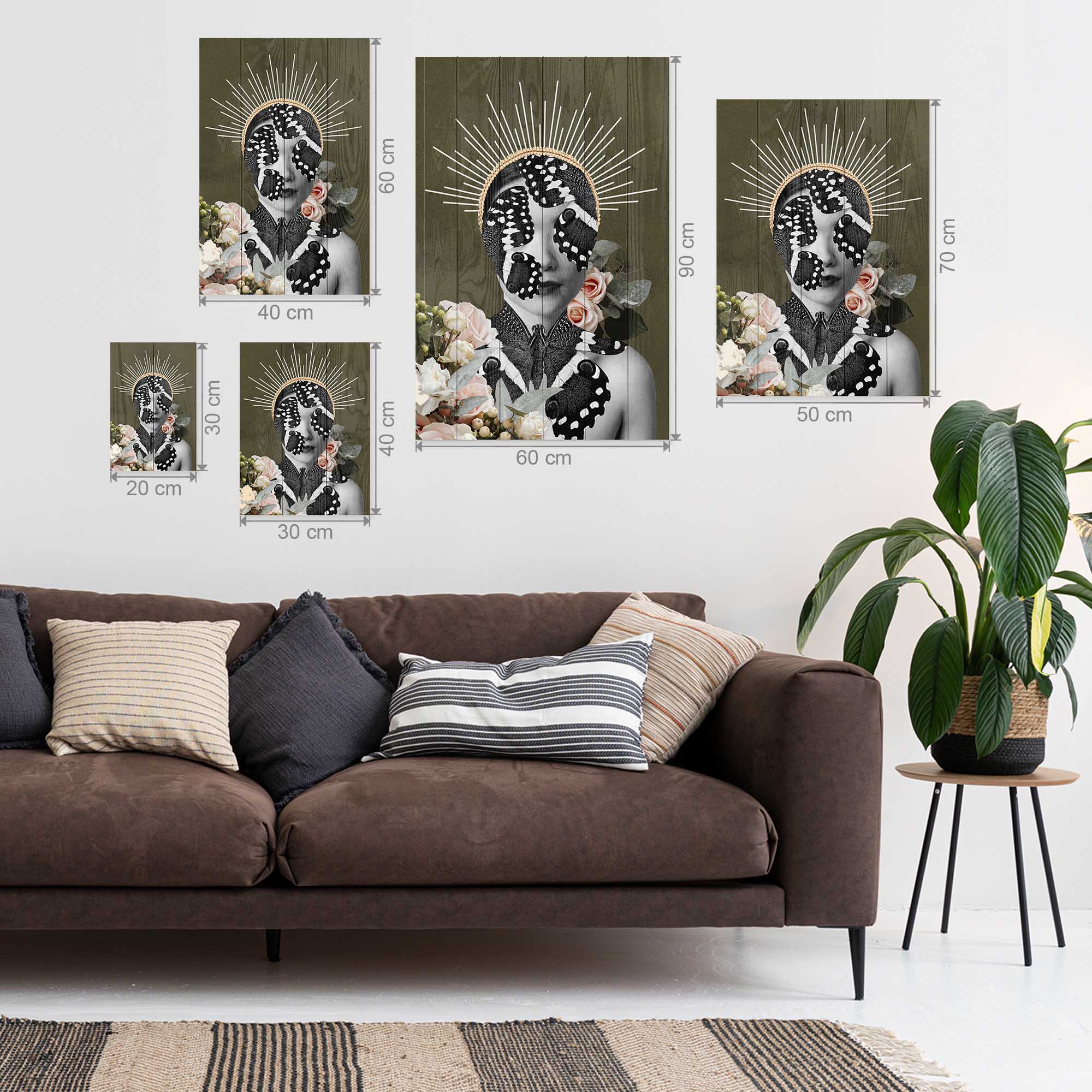 Wood Picture Woman with Butterfly Face-40x60 cm