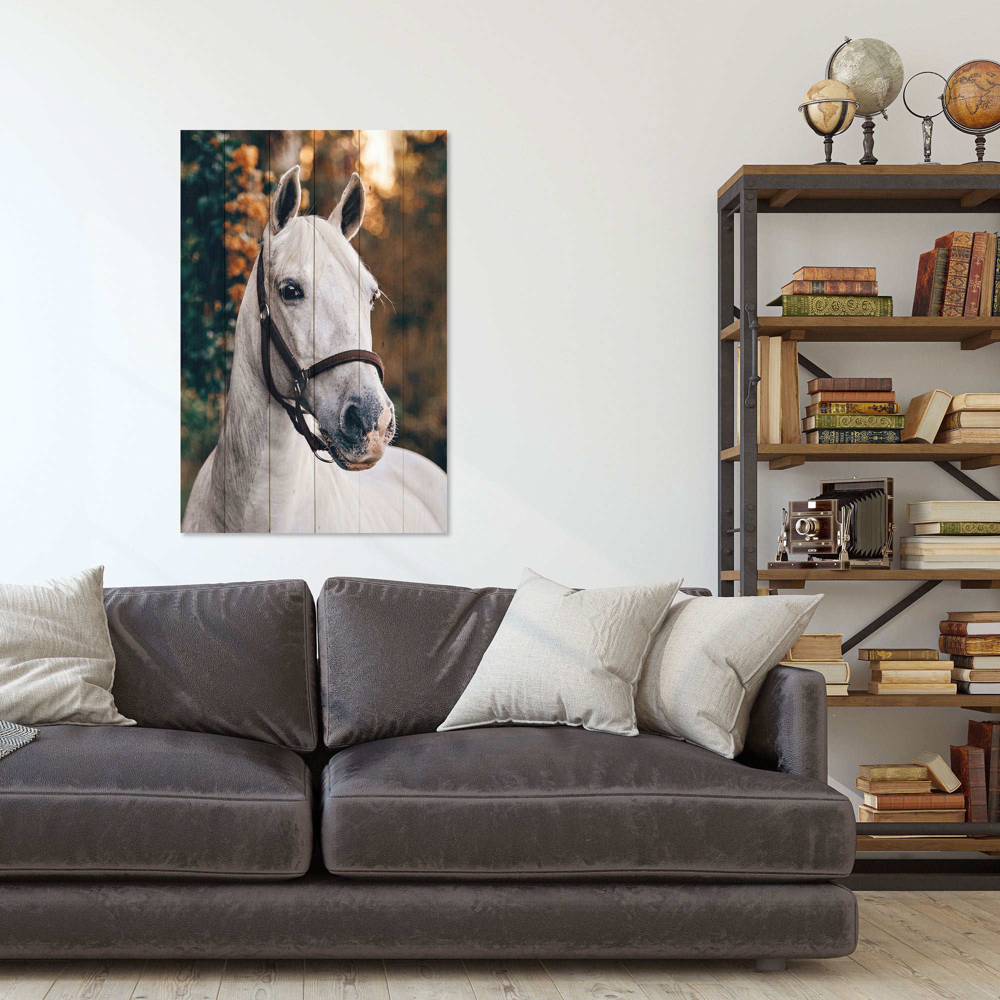 Wood Picture White Horse-30x40 cm