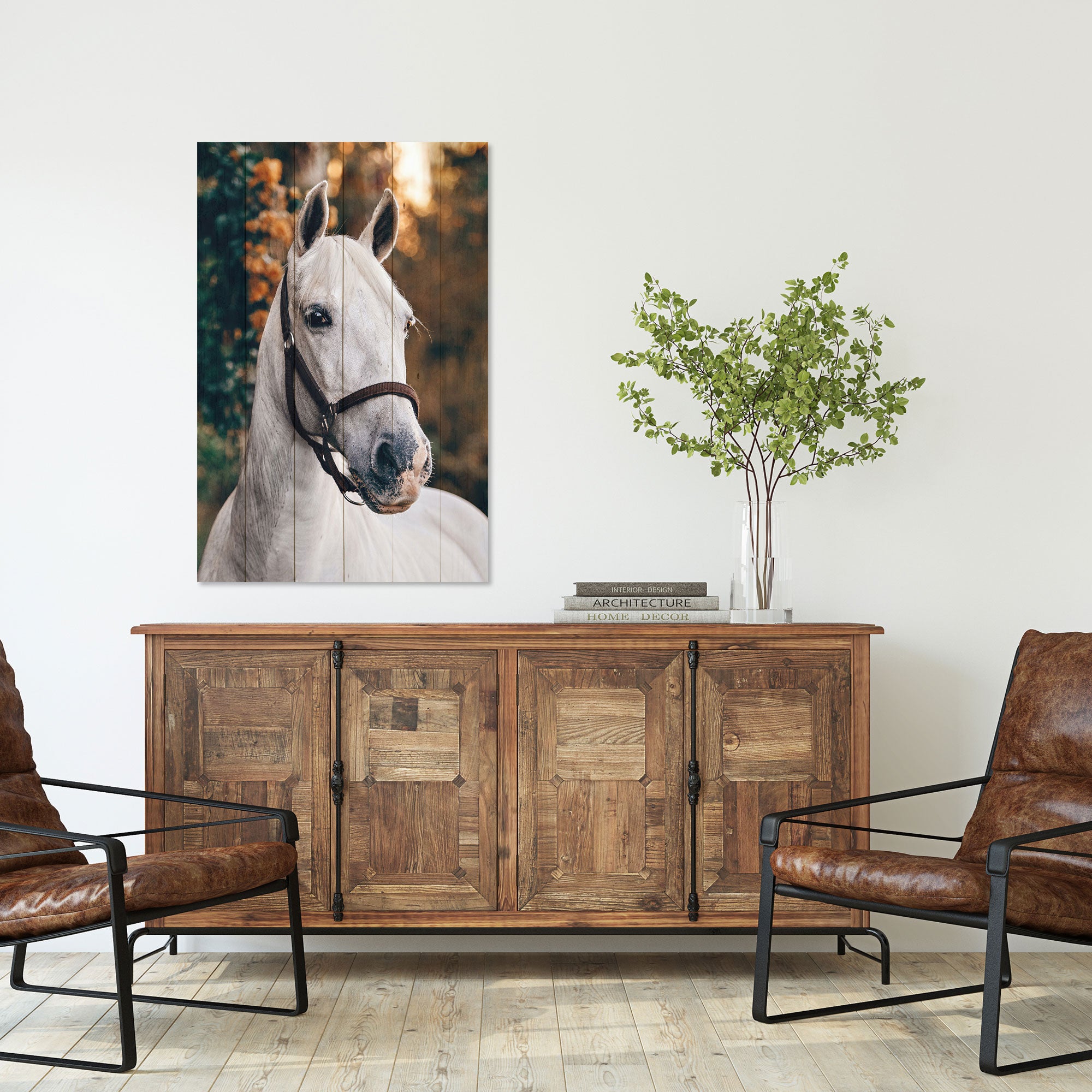 Wood Picture White Horse-30x40 cm