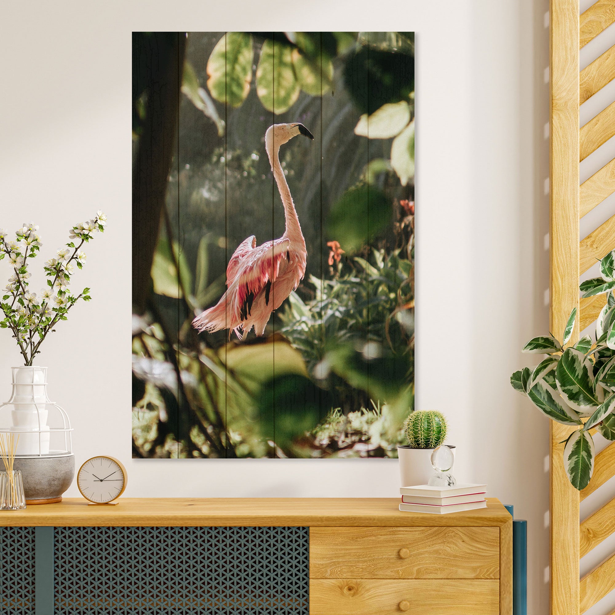 Wood Picture Tropical Flamingo-70x90 cm