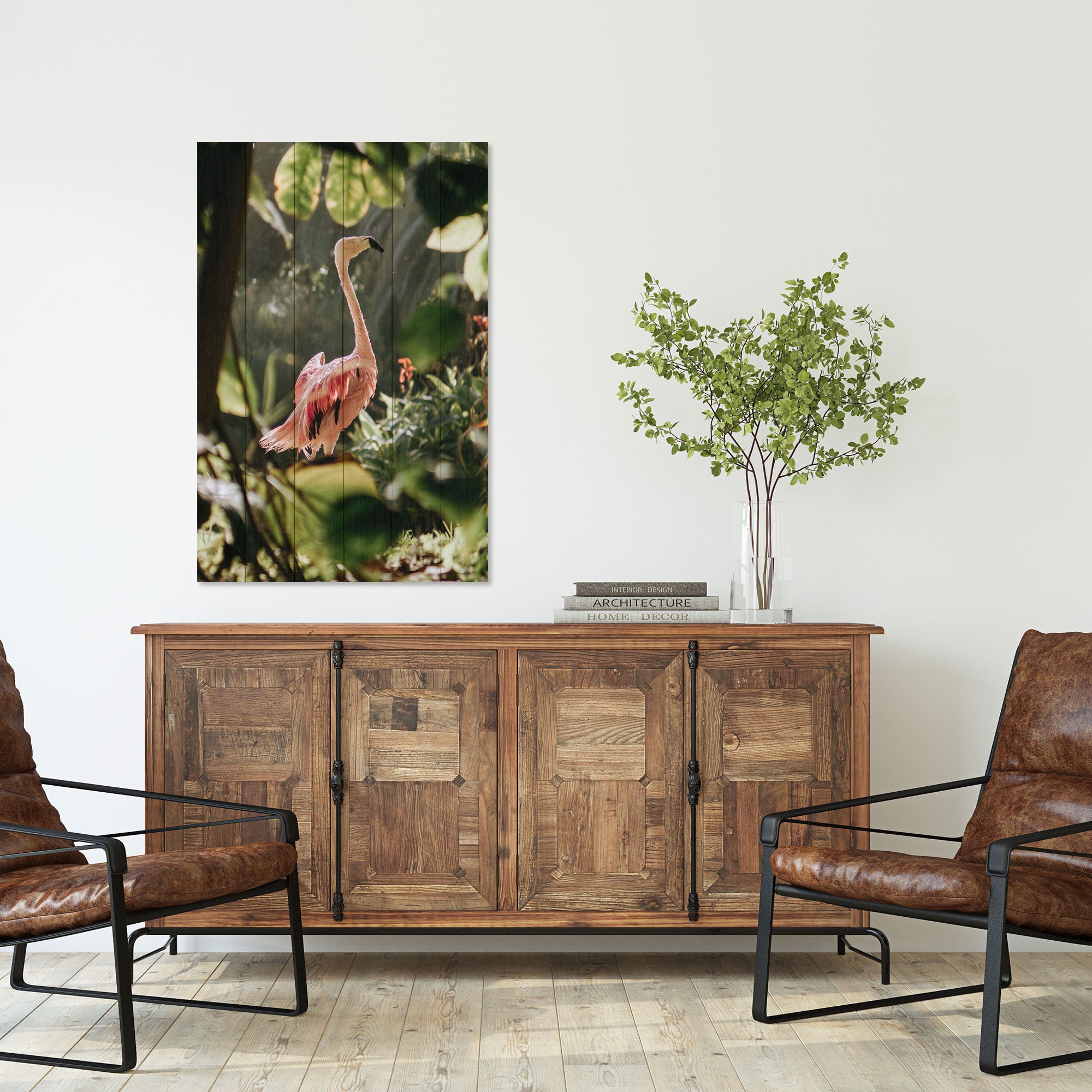 Wood Picture Tropical Flamingo-70x90 cm