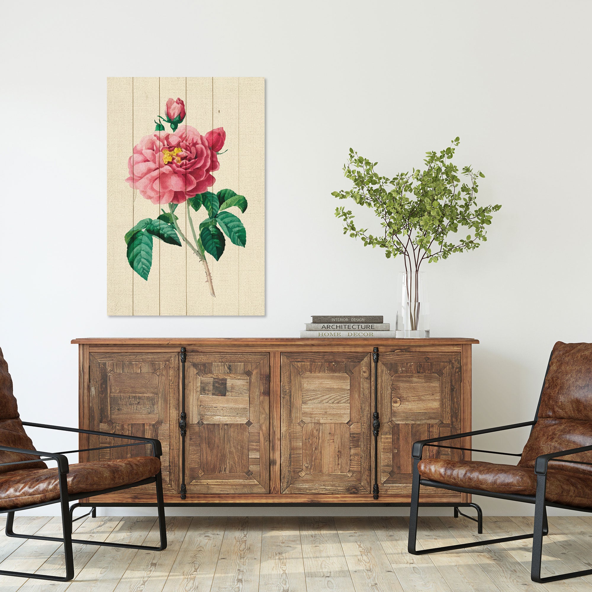 Wood Picture Vintage Pink Flowers-20x30 cm