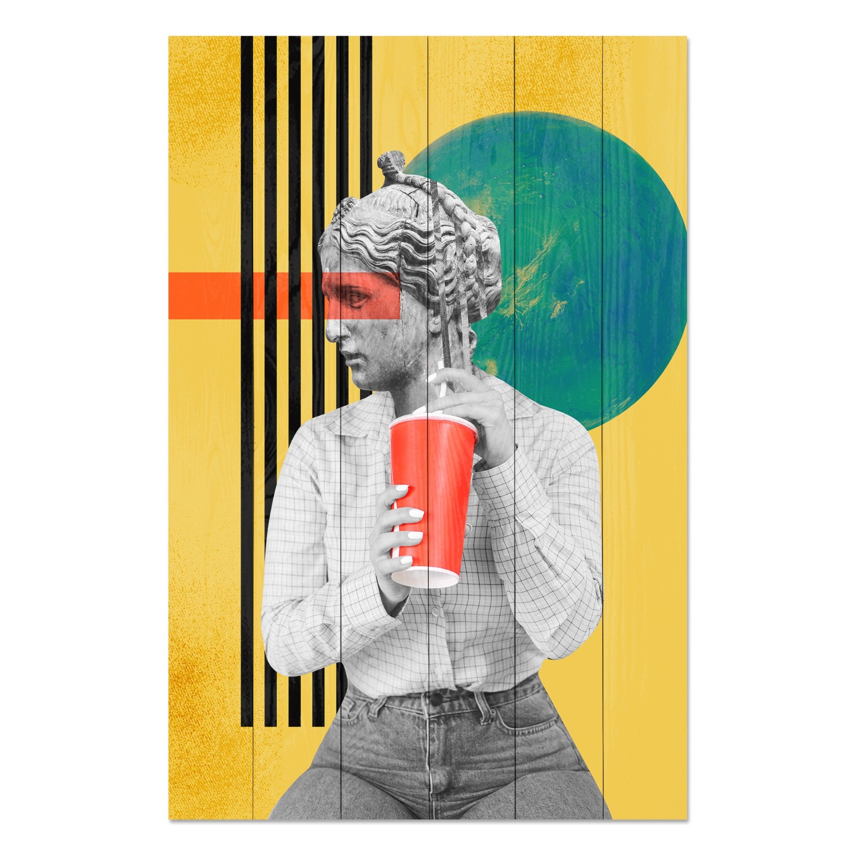 Obraz Wood Vintage Woman with Drink-20x30 cm