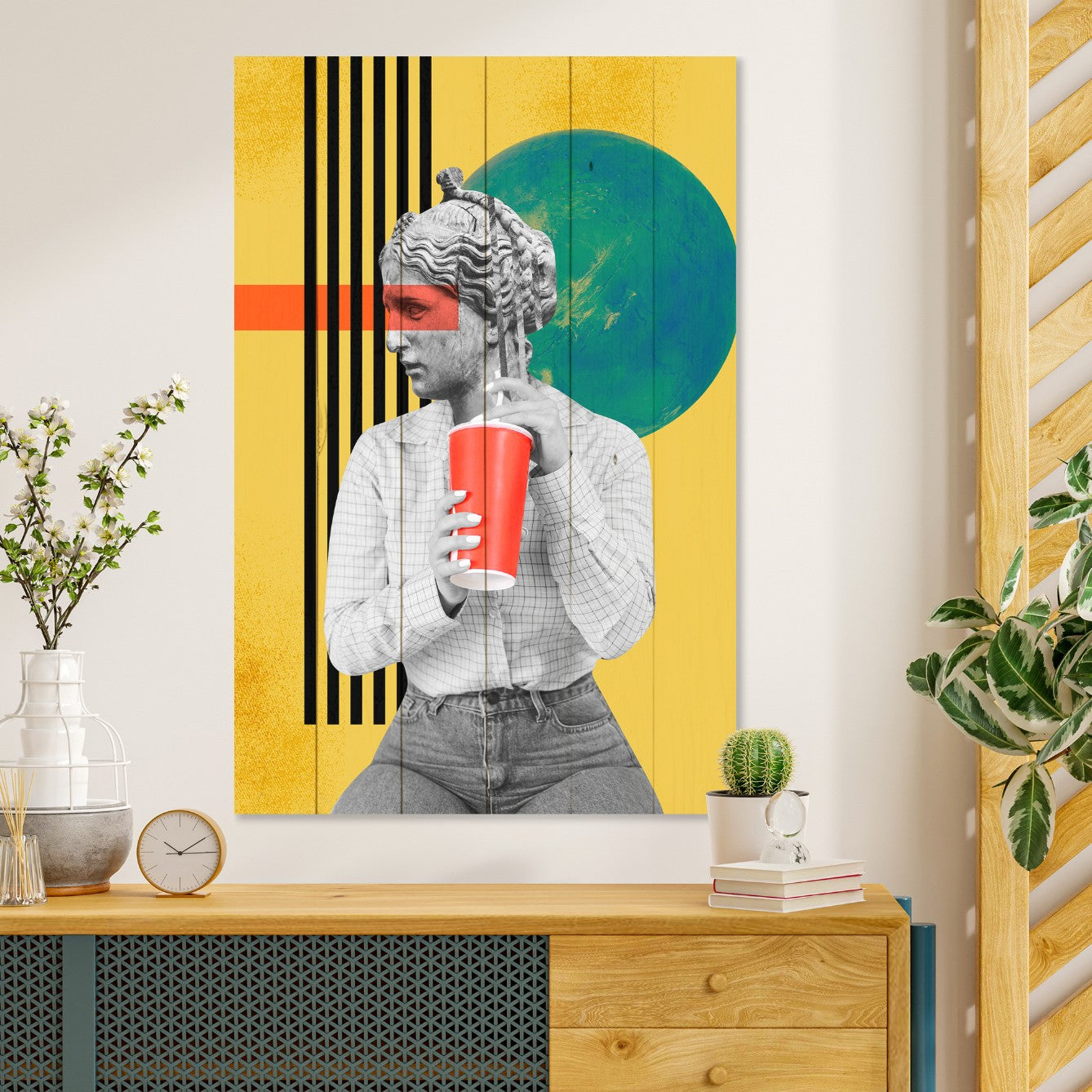 Obraz Wood Vintage Woman with Drink-30x40 cm