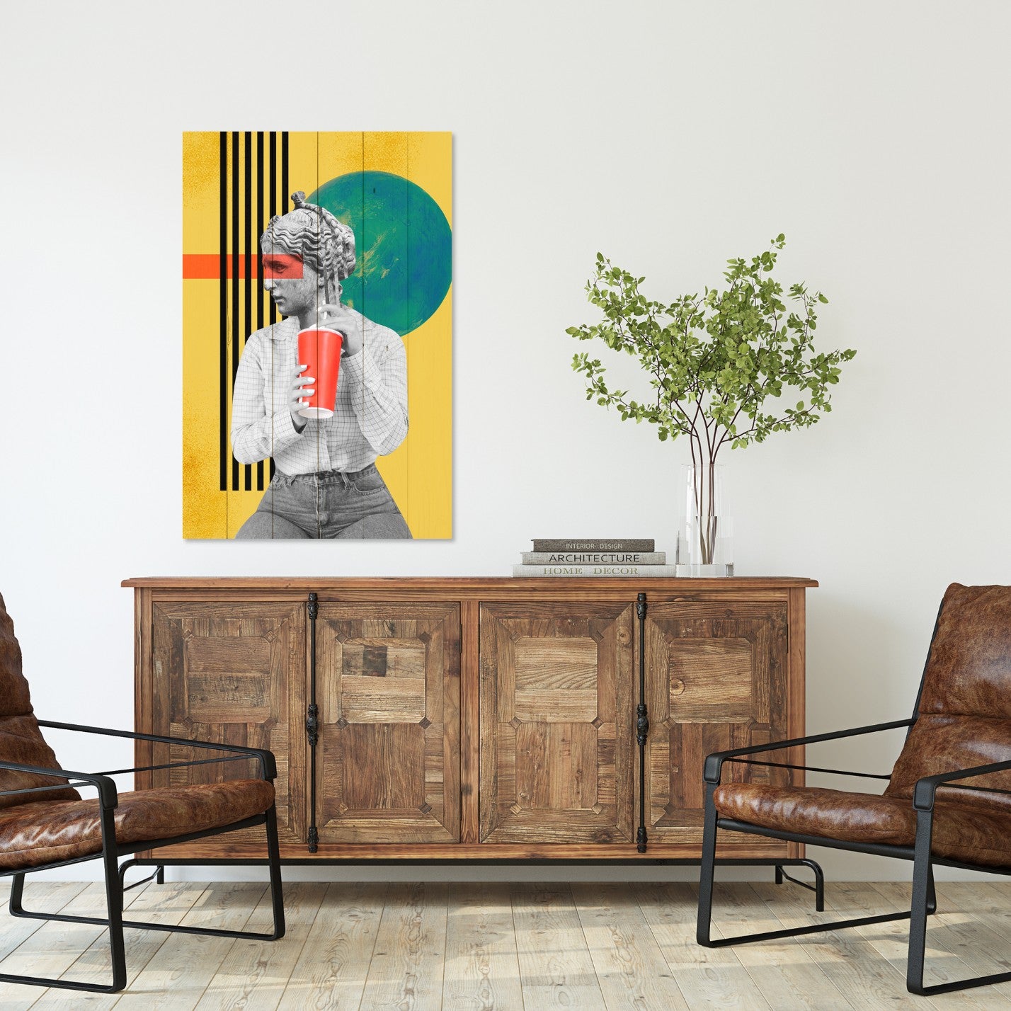 Obraz Wood Vintage Woman with Drink-30x40 cm