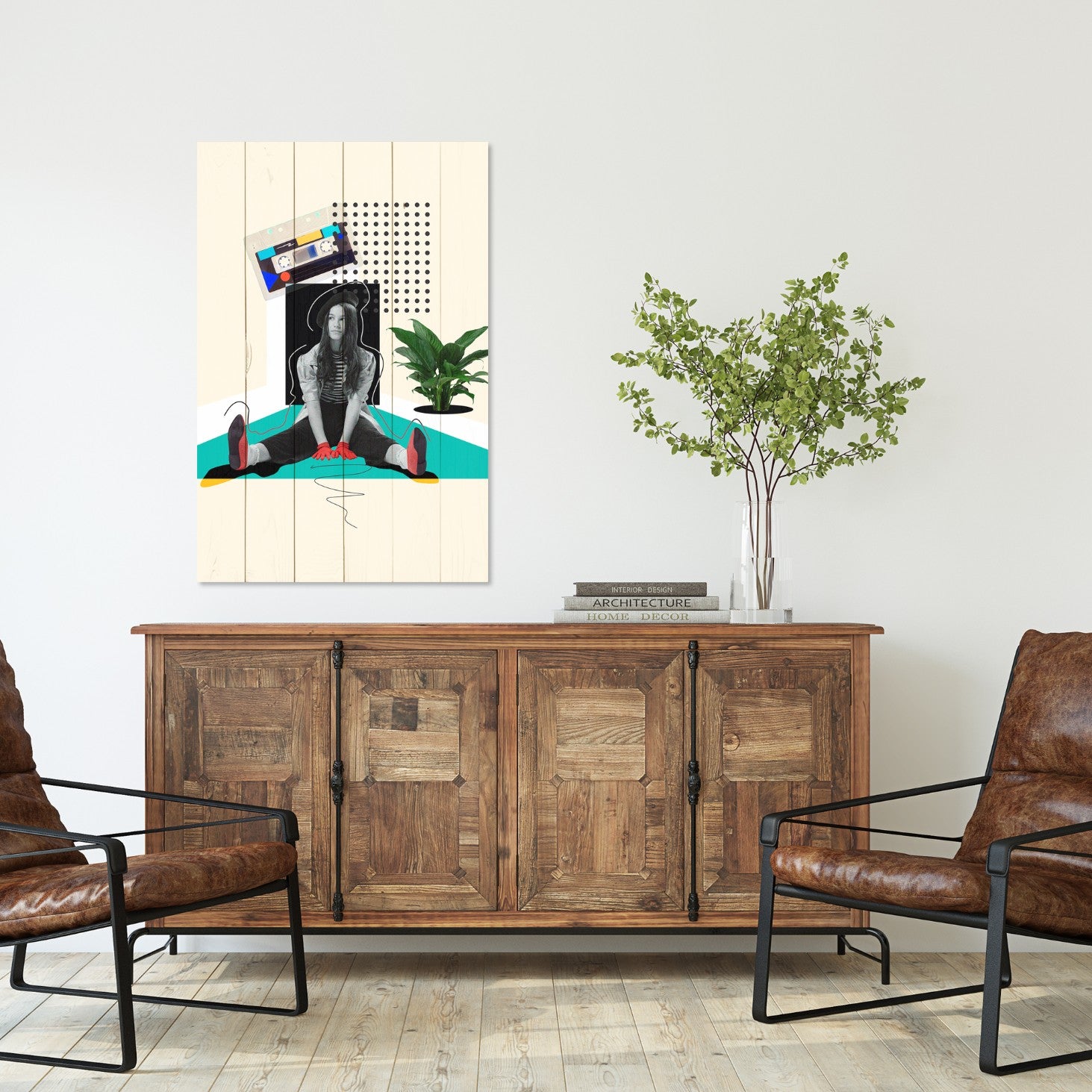 Obraz Wood Vintage Šílená dívka-50x70 cm