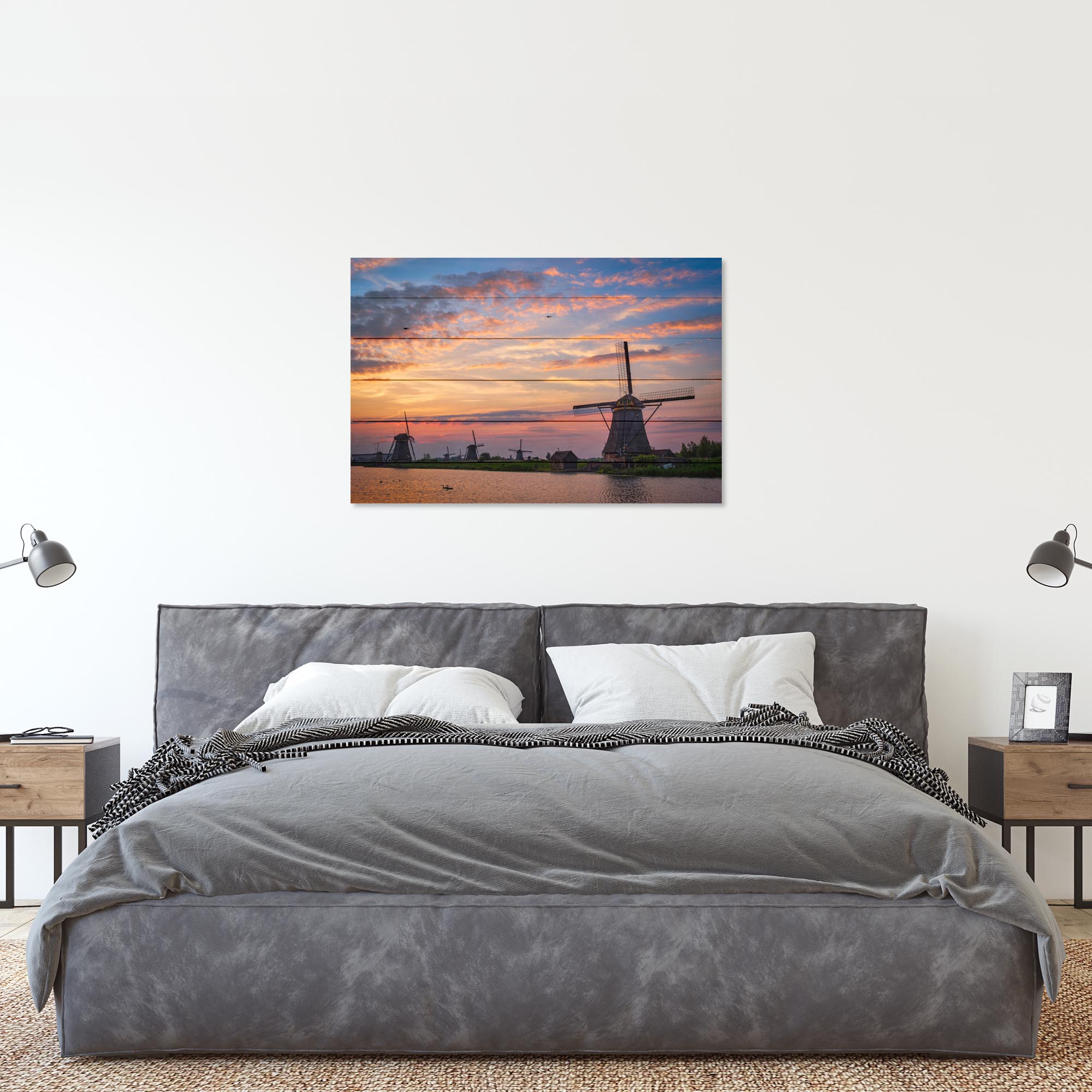 Bild Holz Sonnenuntergang über der Mühle-40x60 cm