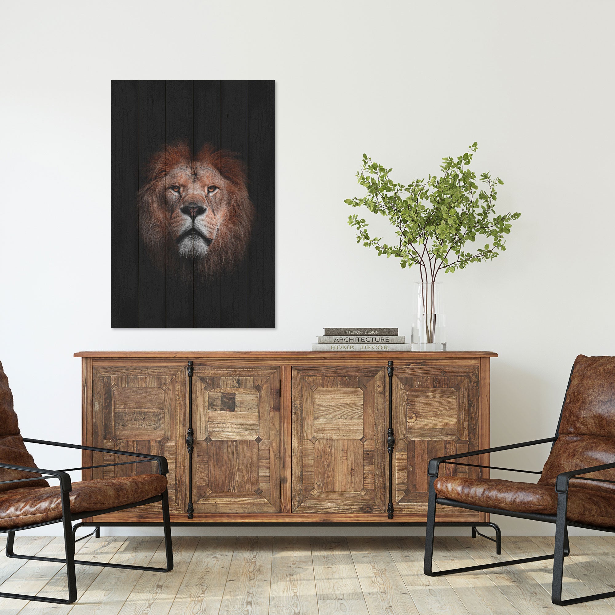 Wood Painting Portrait of a Lion-20x30 cm
