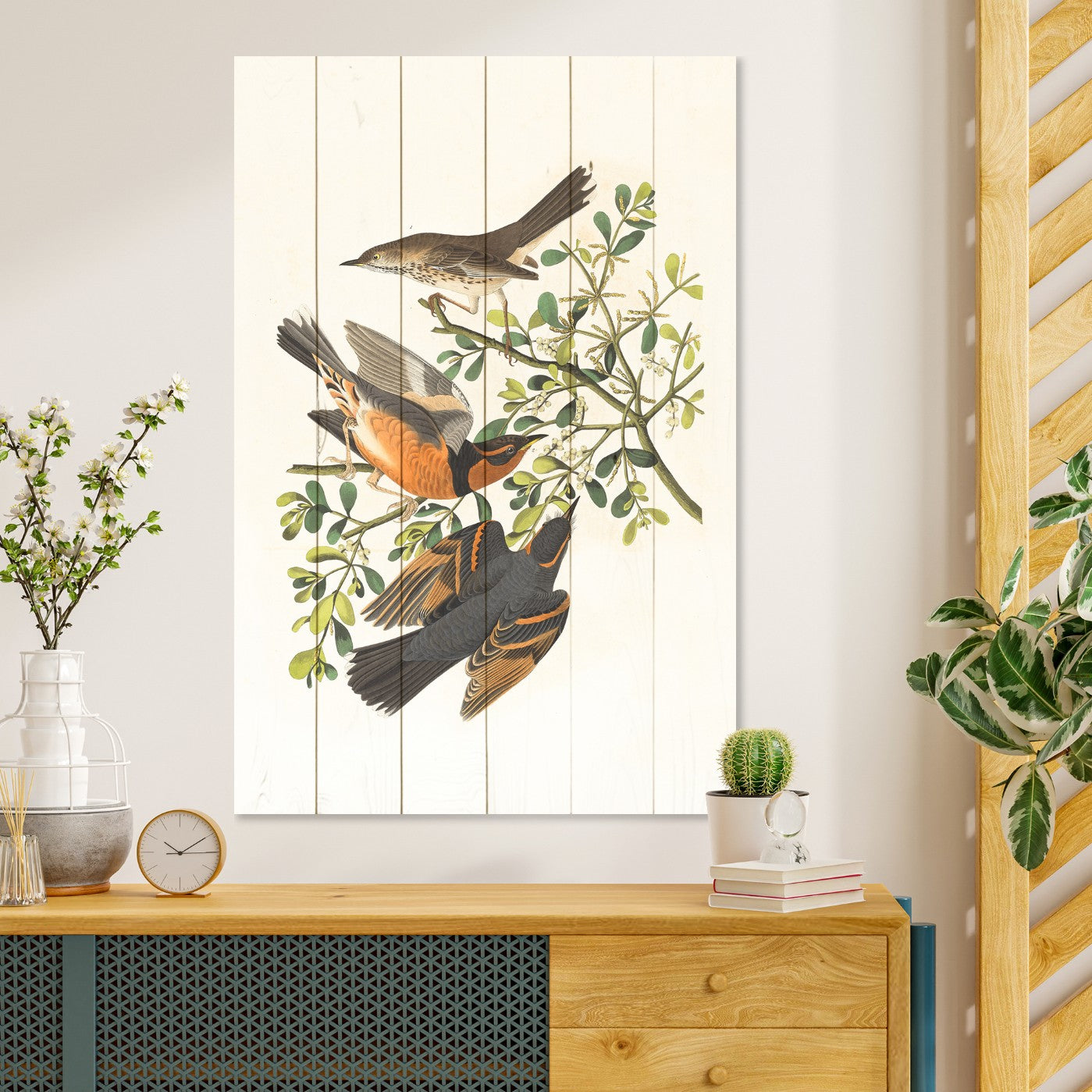 Wood Picture Three Birds on a Branch-50x70 cm