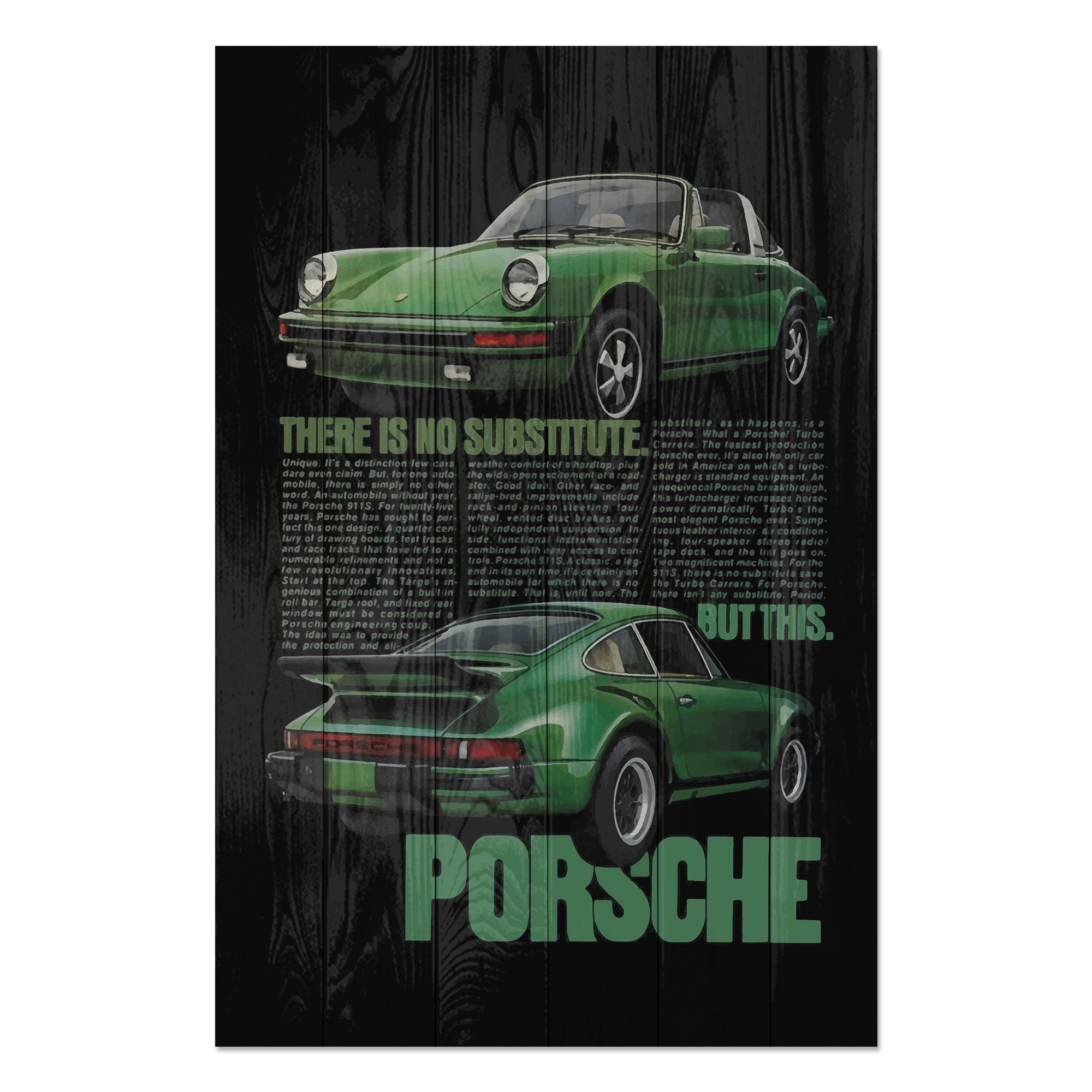 Wood Picture Green Porsche-20x30 cm