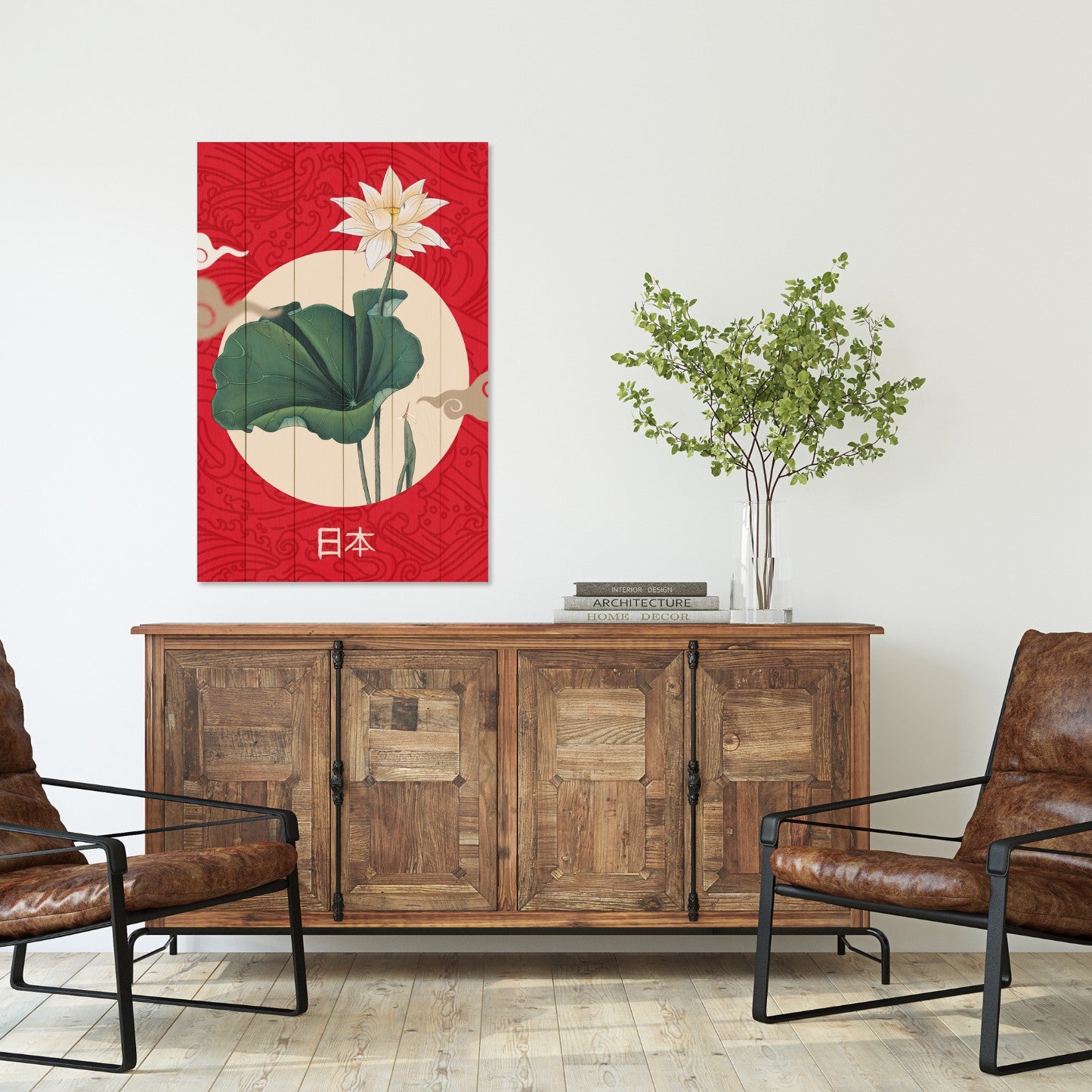 Obraz Wood Japanese Koláž Červená-50x70 cm