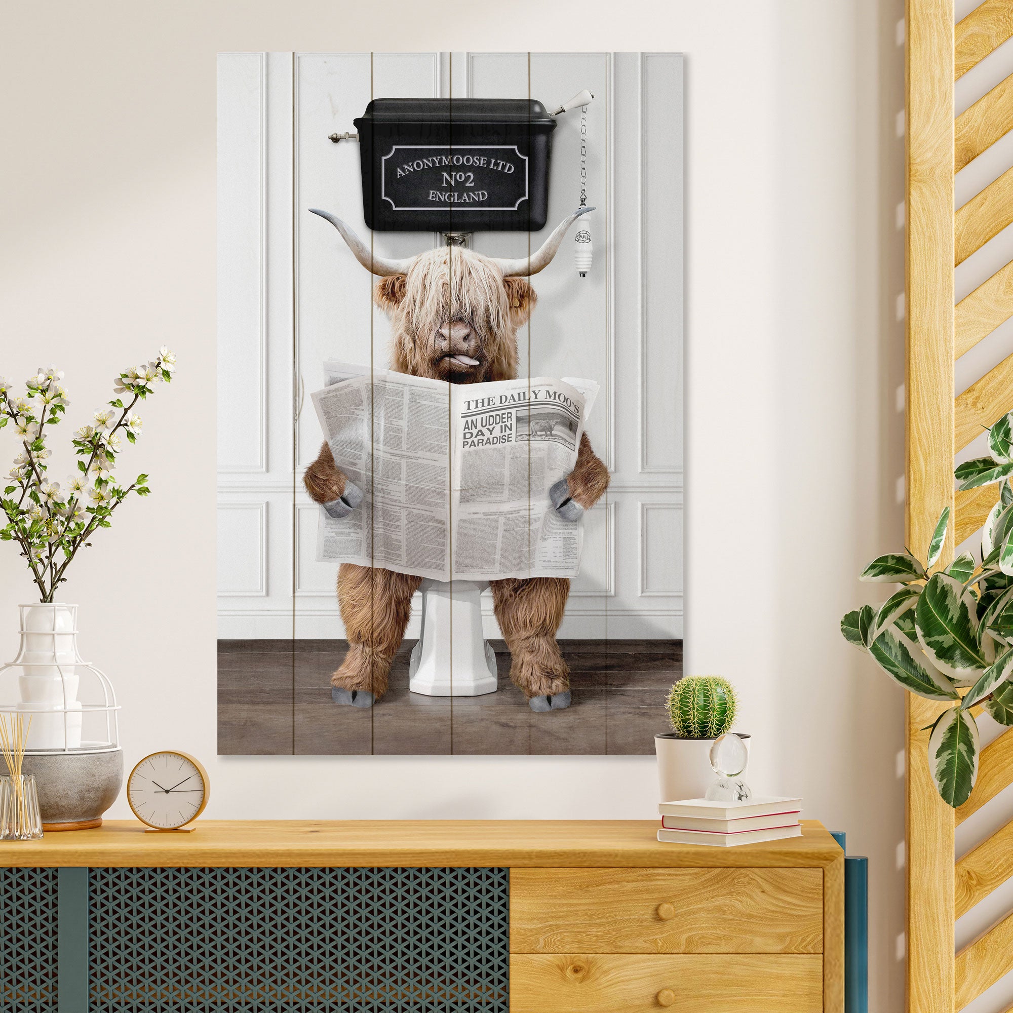 Obraz Wood Veselé Zvíře s Novinami-50x70 cm