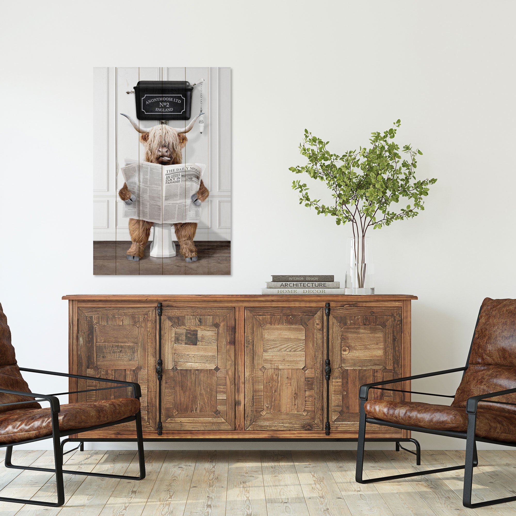 Obraz Wood Veselé Zvíře s Novinami-50x70 cm