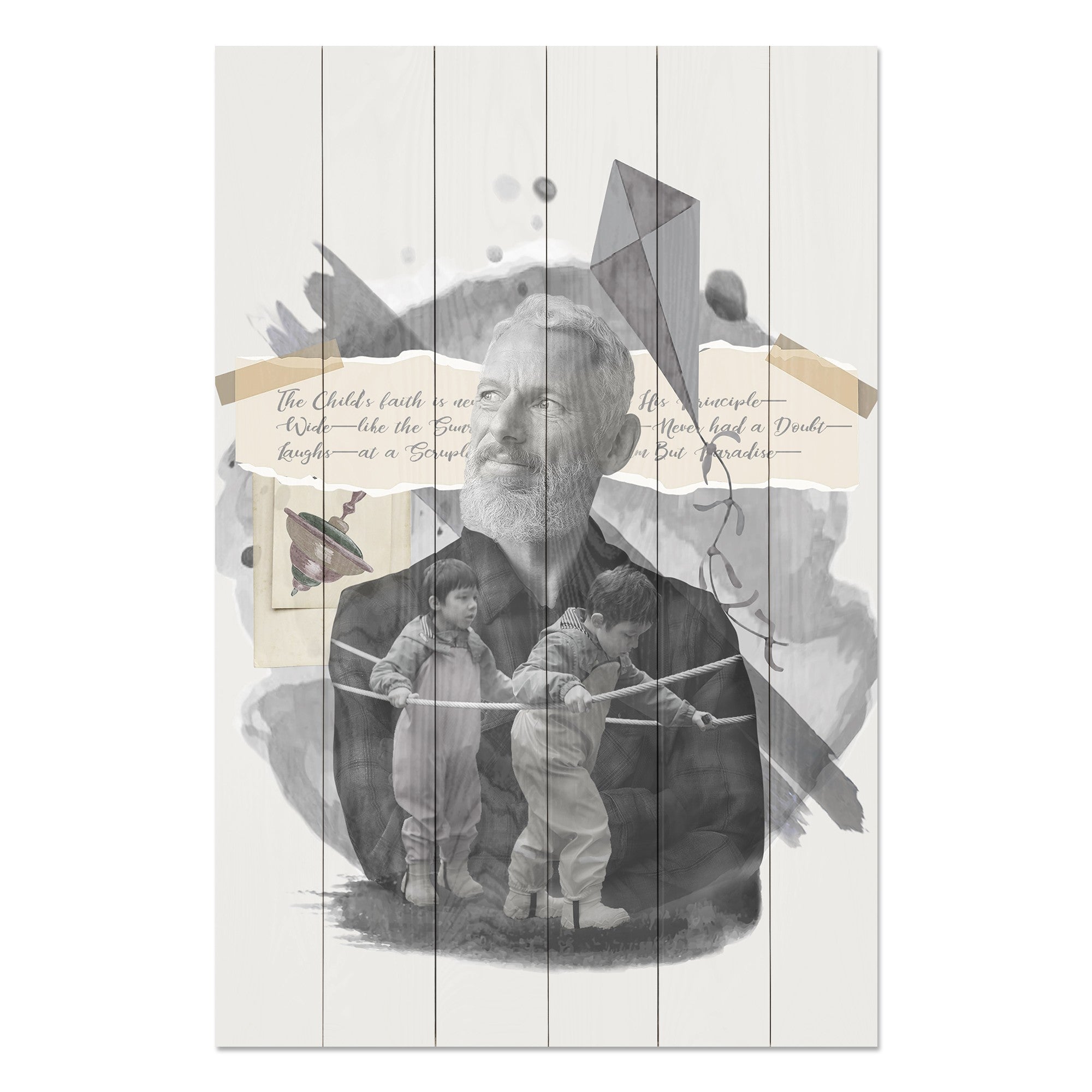 Wood Picture Old Man and Little Kids-60x90 cm