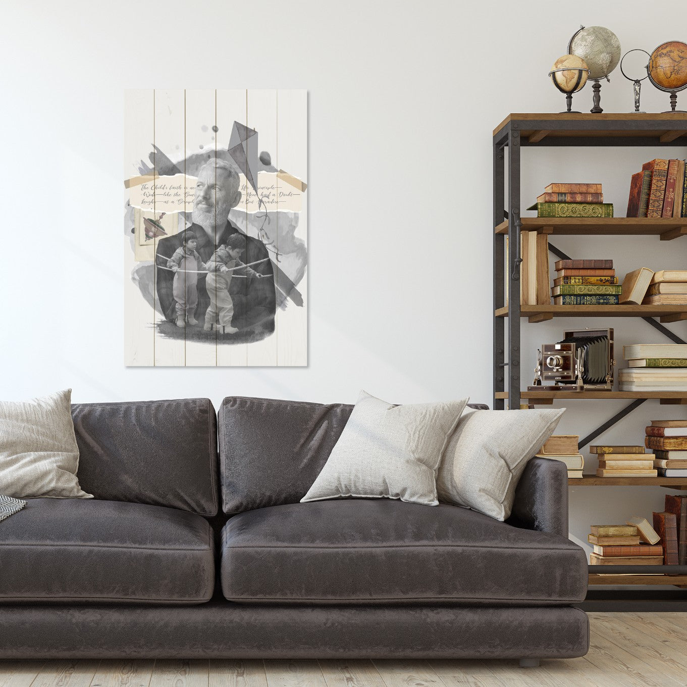 Wood Picture Old Man and Little Kids-60x90 cm