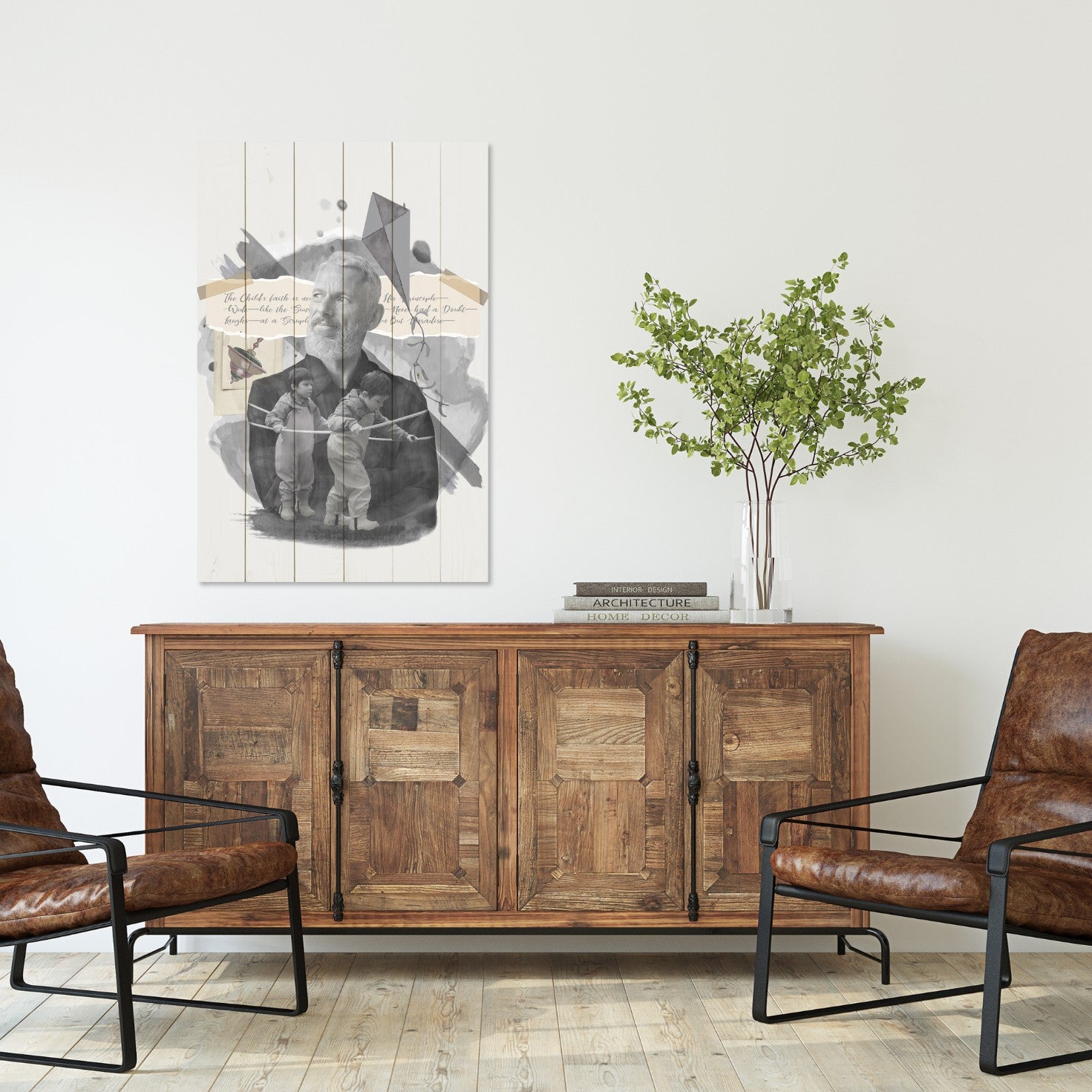 Wood Picture Old Man and Little Kids-60x90 cm