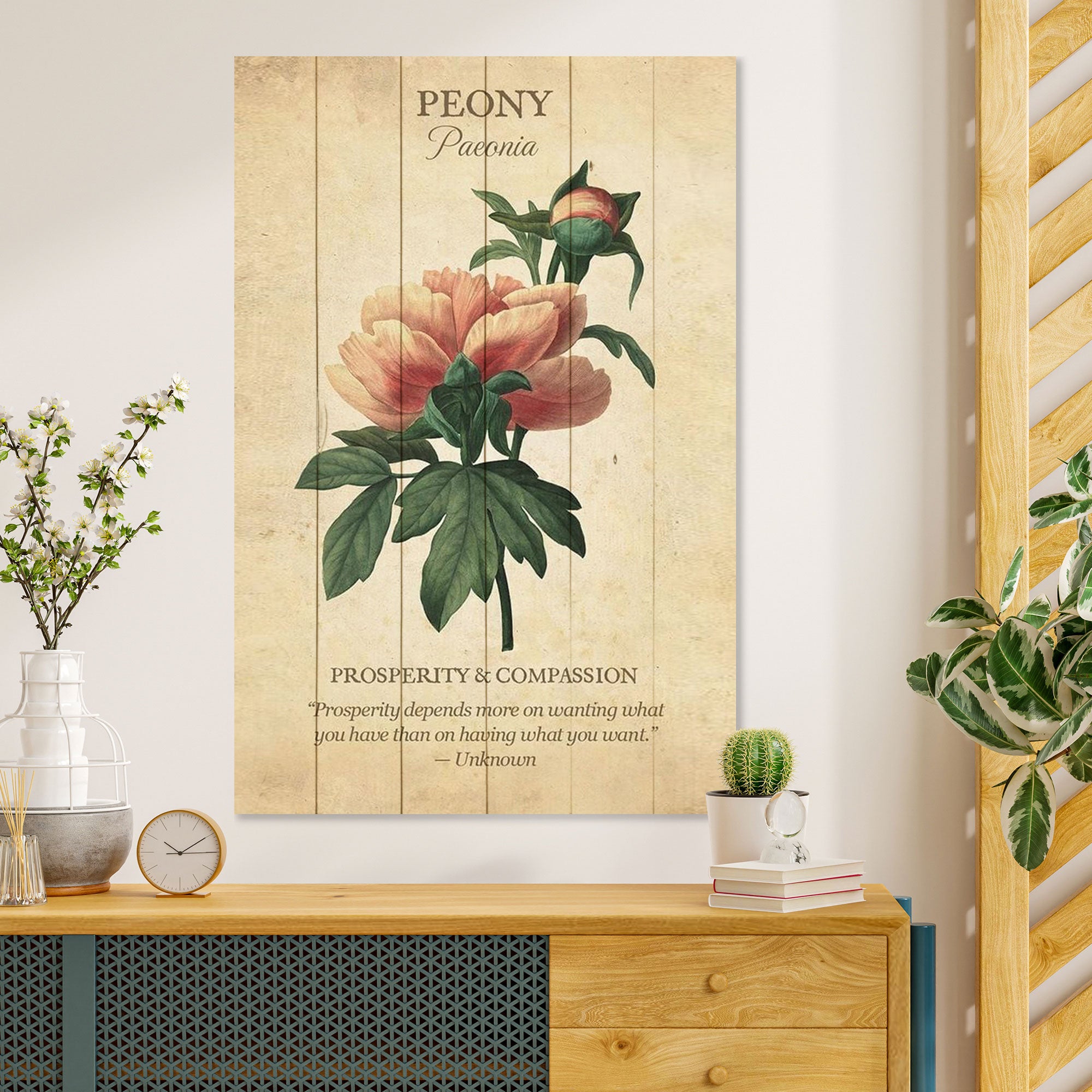 Obraz Dřevo Pivoňka květ-40x60 cm