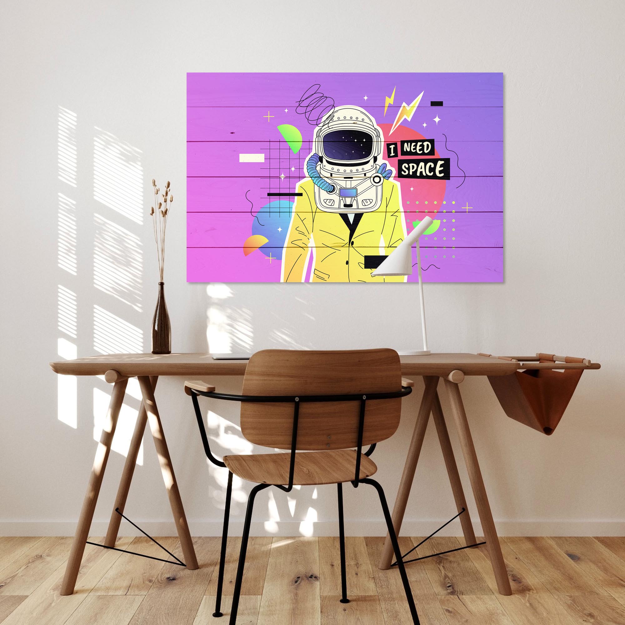 Wood Picture Colorful Cosmonaut-60x90 cm