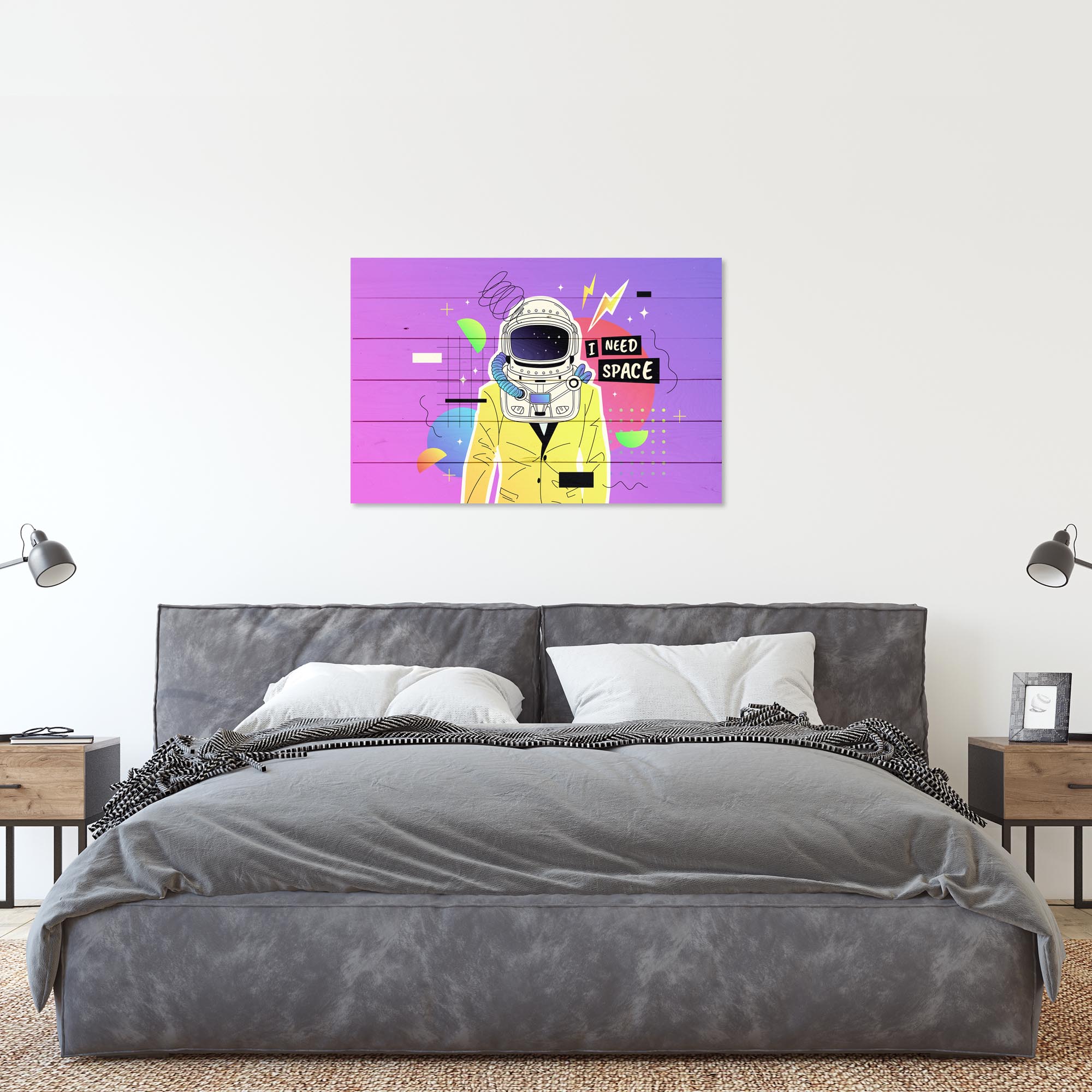 Wood Picture Colorful Cosmonaut-30x40 cm