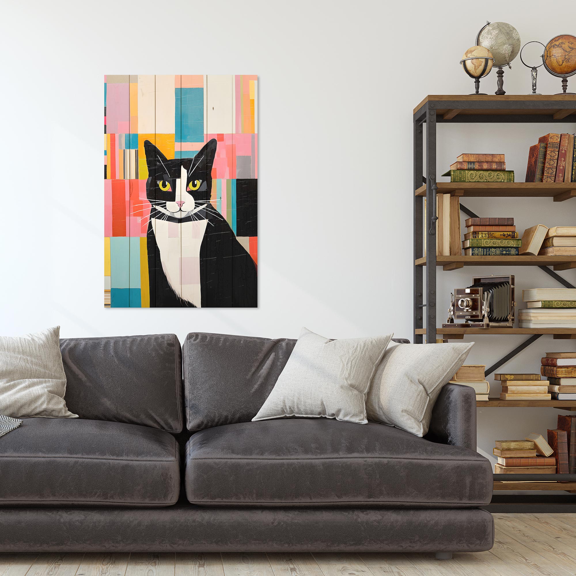 Wood Picture Mosaic Cat-30x30 cm