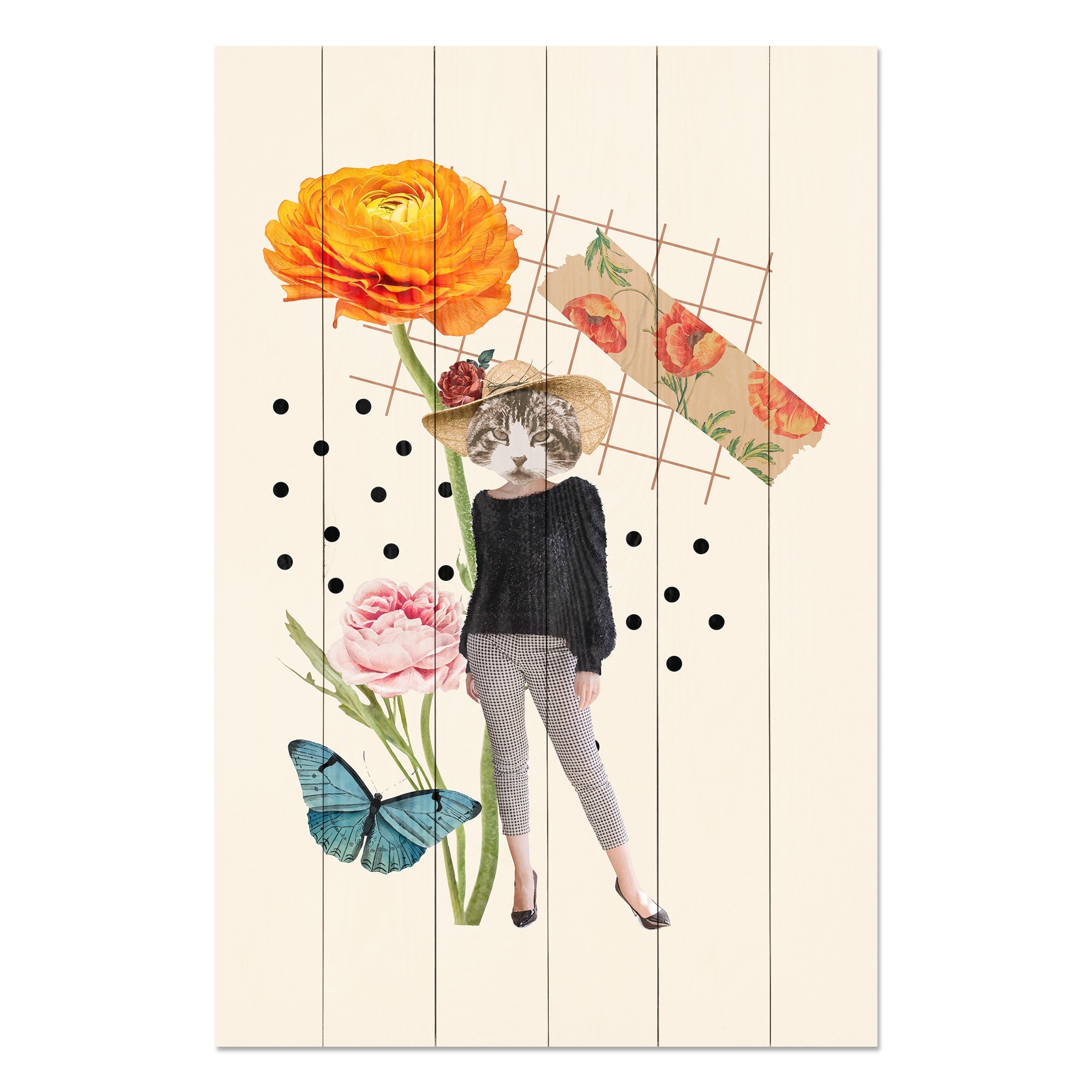 Bild Wood Feminines Ästhetisches Element Katze-30x40 cm