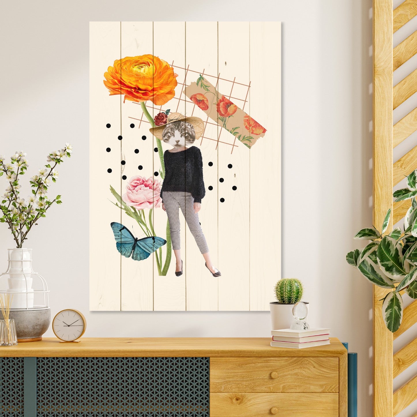 Bild Wood Feminines Ästhetisches Element Katze-30x40 cm