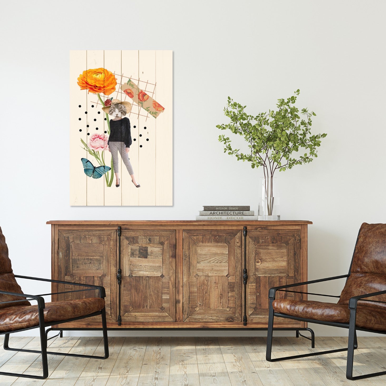 Bild Wood Feminines Ästhetisches Element Katze-30x40 cm