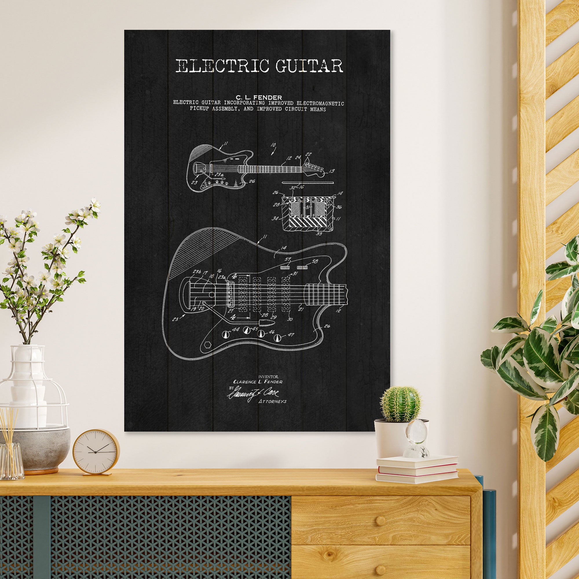 Obraz Wood Elektrická gitara čierna-50x70 cm