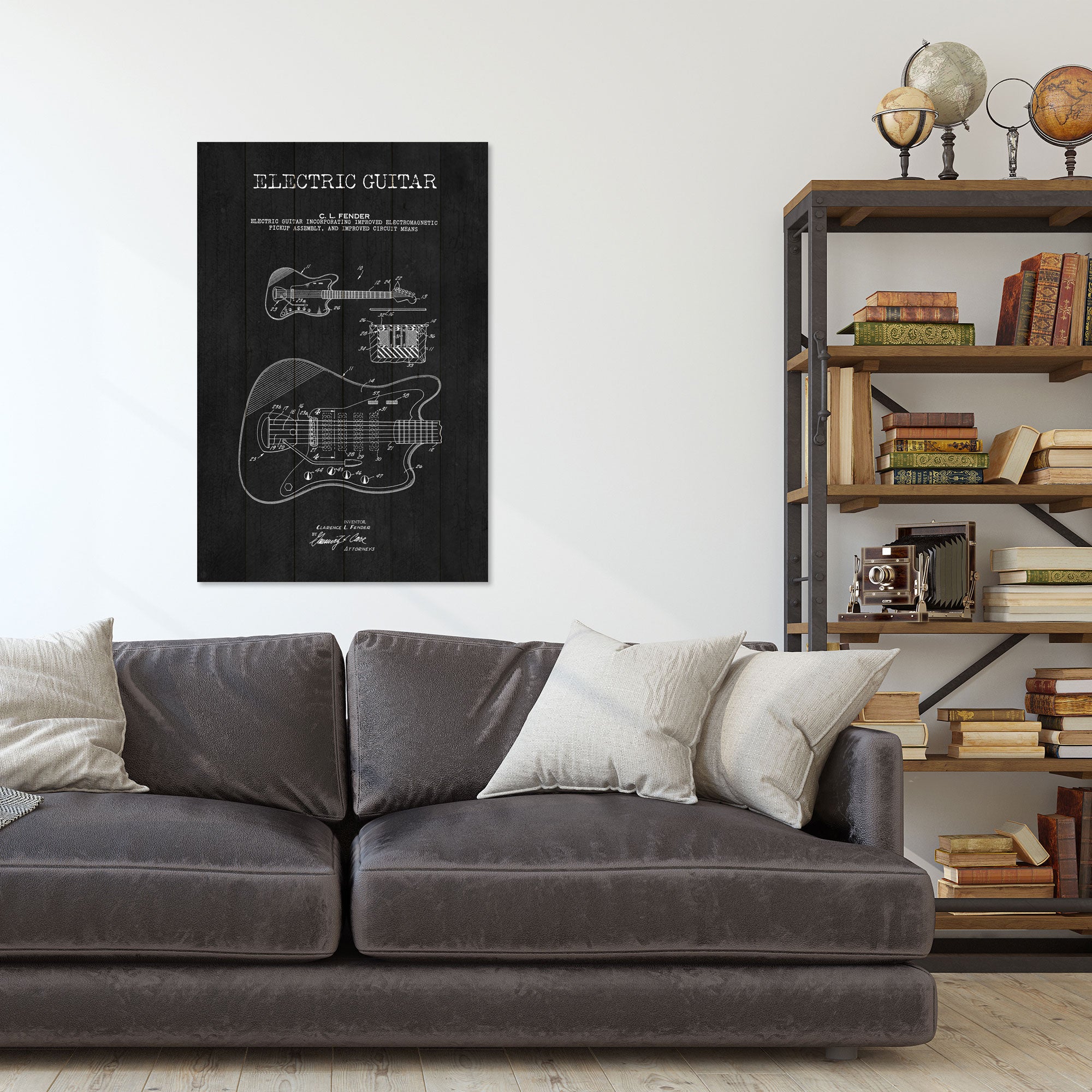 Wood Picture Electric Guitar Black-40x60 cm