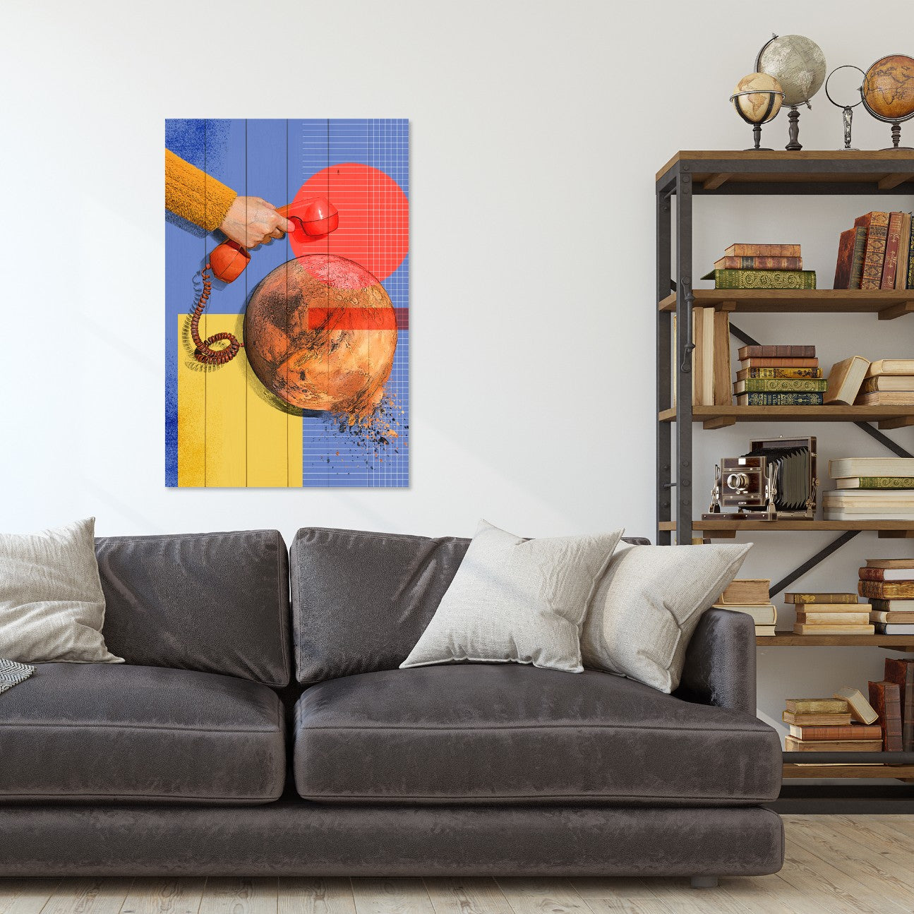 Obraz Wood Umělecký červený telefon-40x60 cm