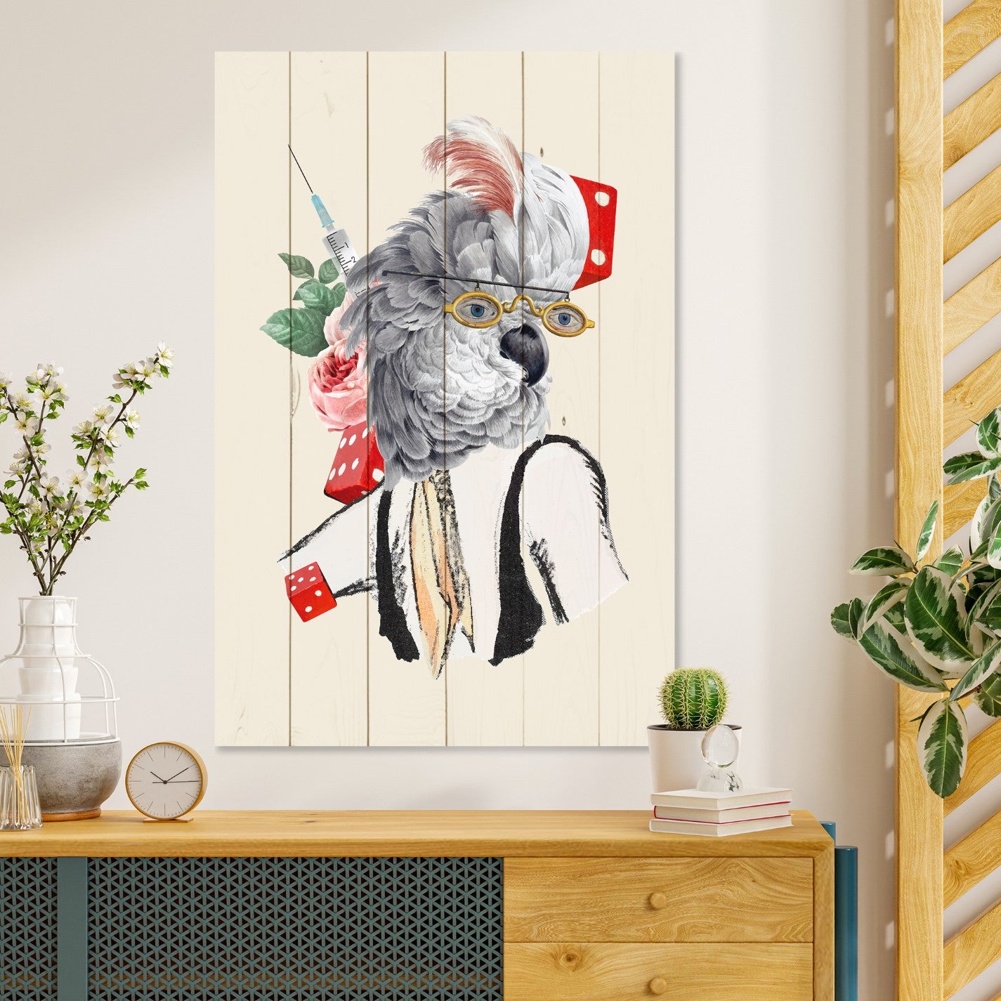 Wood Picture Antique Parrot-50x70 cm