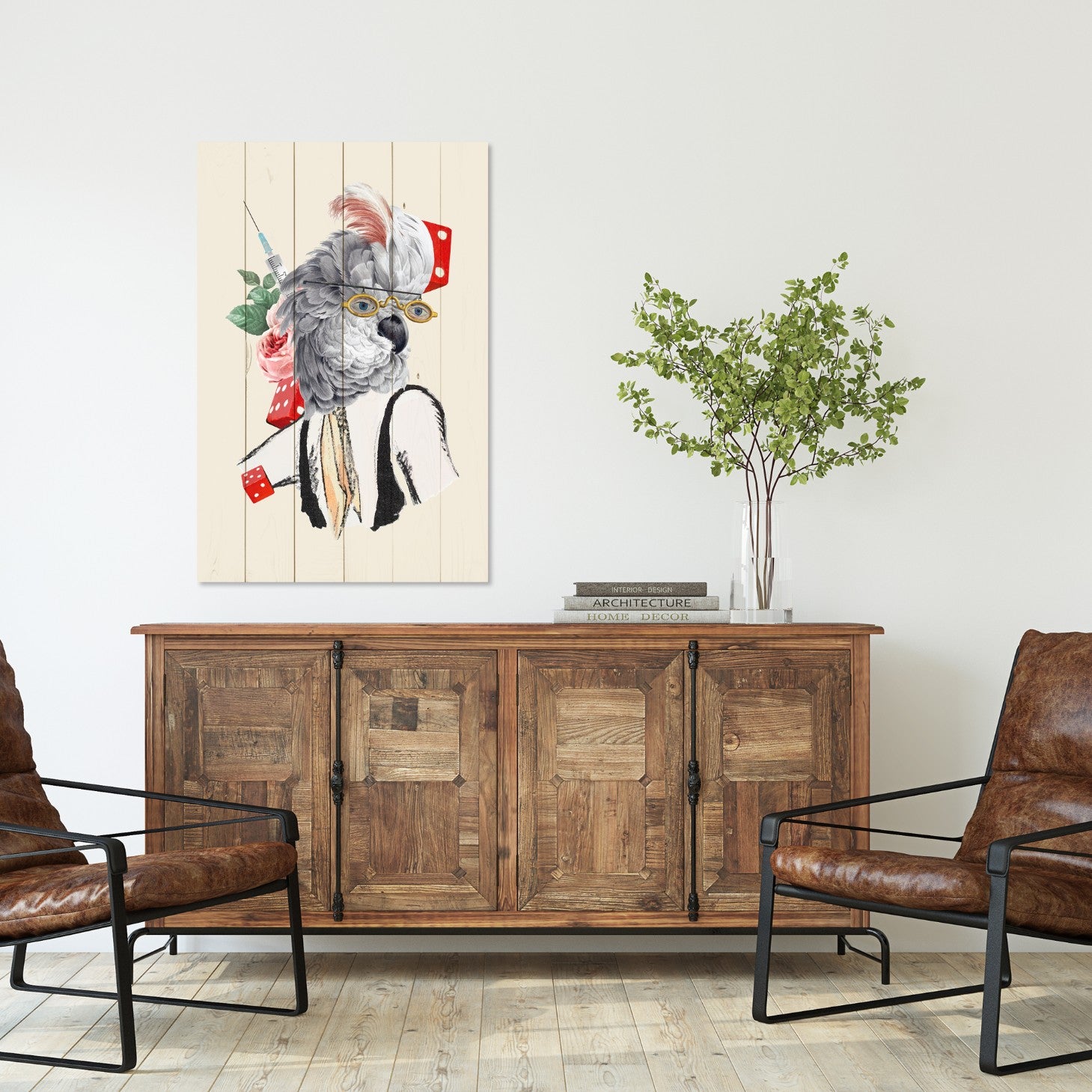Wood Picture Antique Parrot-60x90 cm
