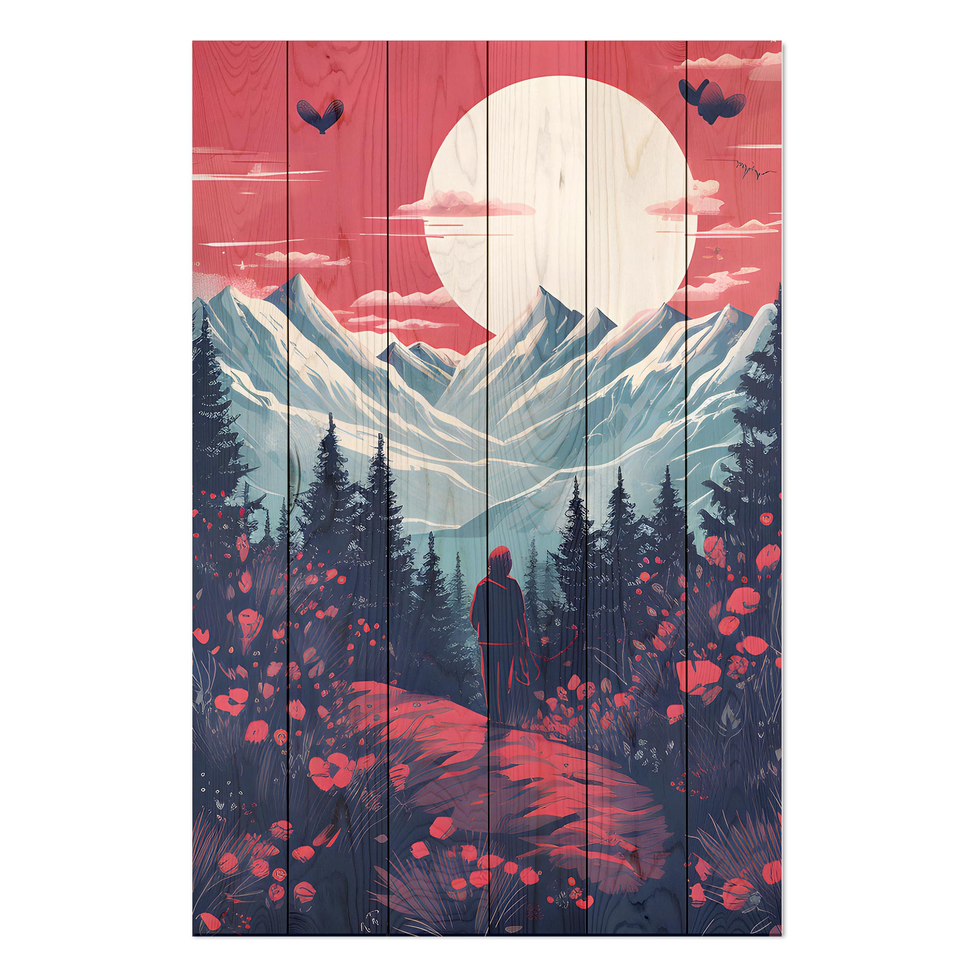Obraz Wood Hory a mesiac - 20x30 cm