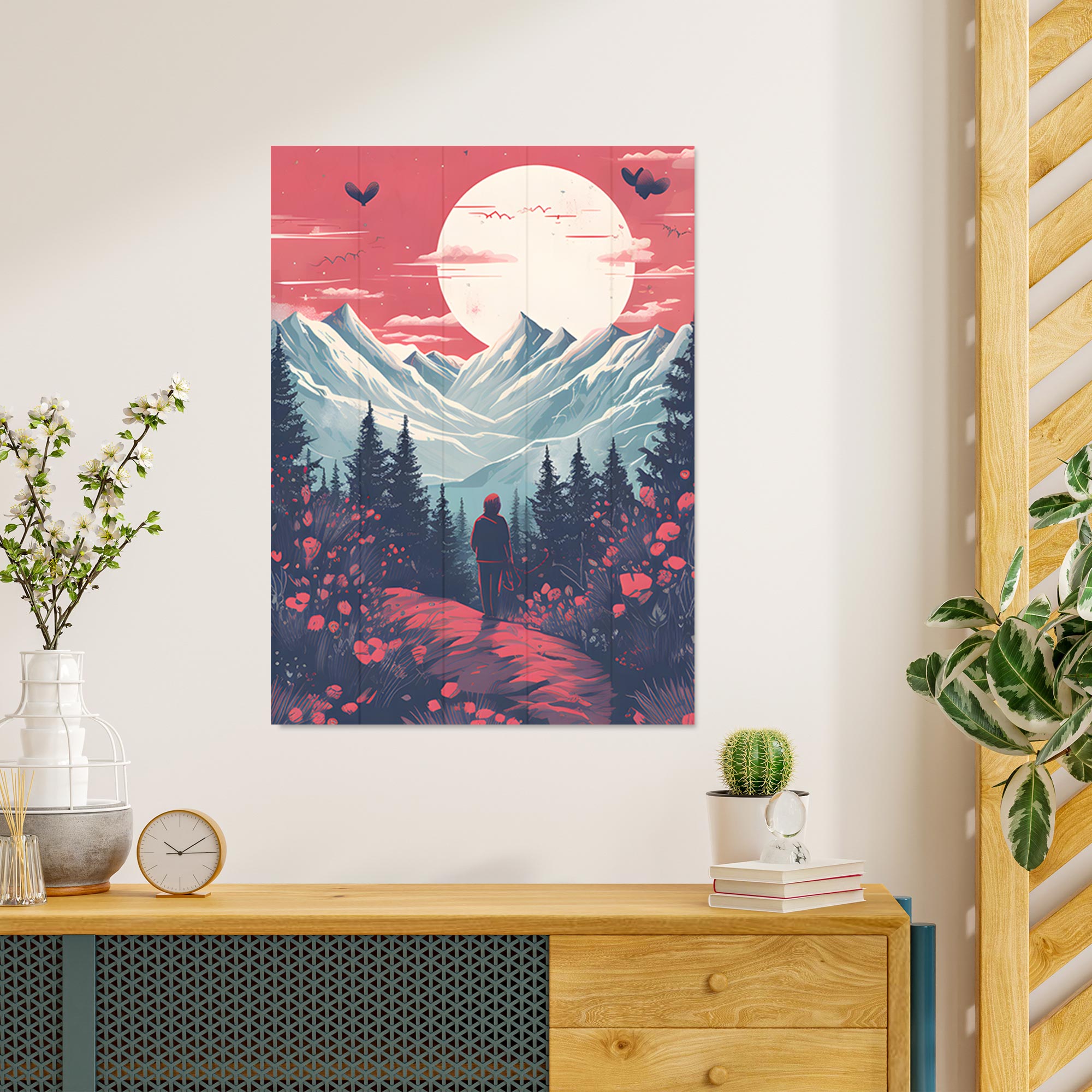 Obraz Wood Hory a mesiac - 20x30 cm