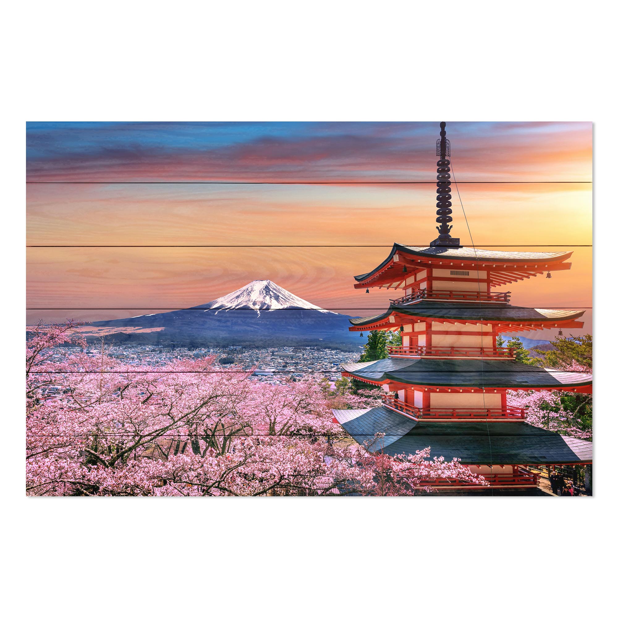 Wooden Picture Cherry Blossoms and Mount Fuji-50x70 cm